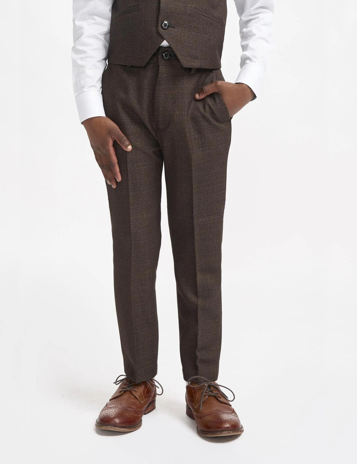 CARIDI – BROWN TWEED CHECK BOYS 3 PIECE SUIT CAVANI