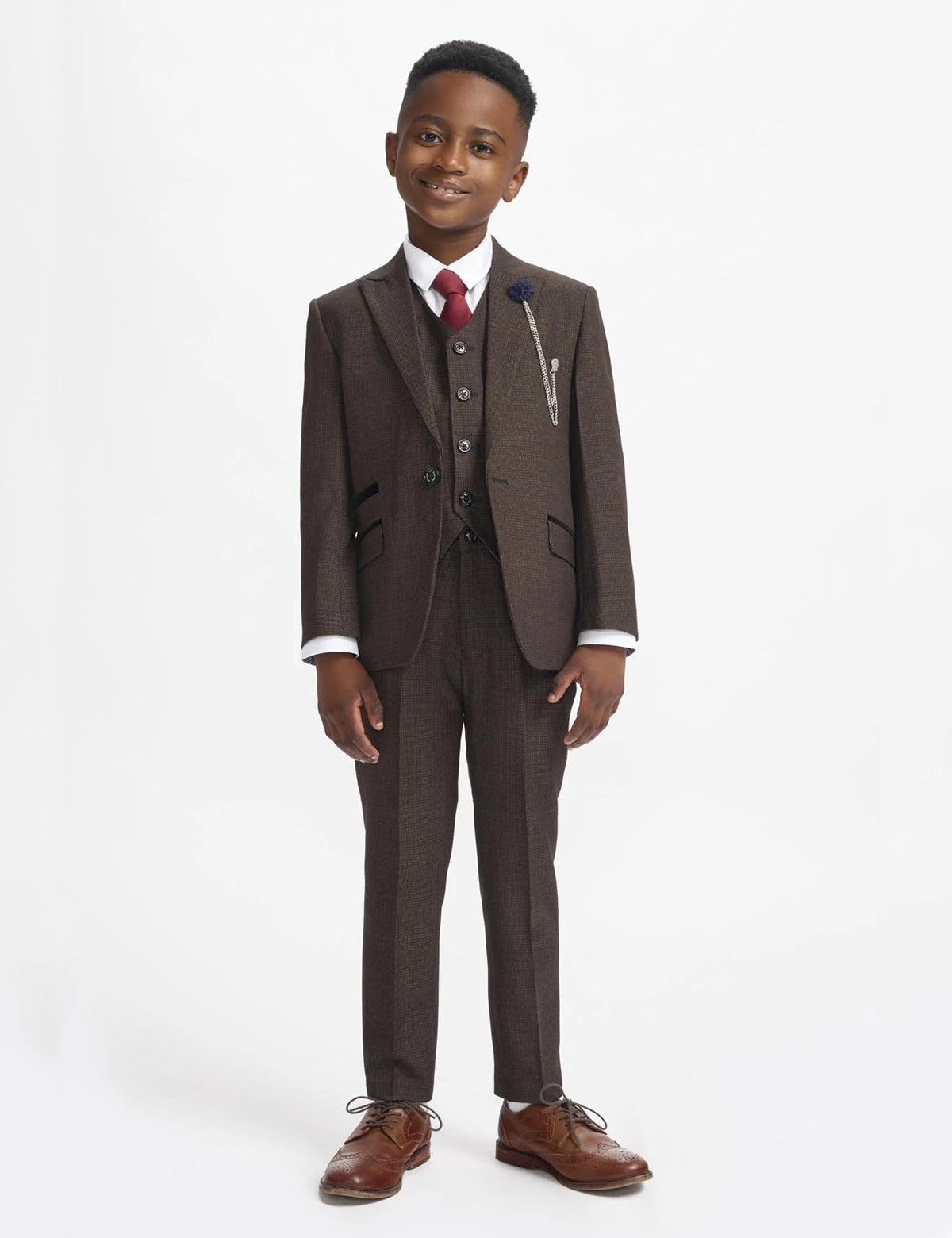 CARIDI – BROWN TWEED CHECK BOYS 3 PIECE SUIT CAVANI