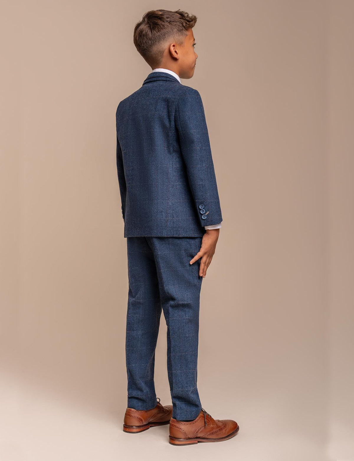 CARNEGI – BLUE TWEED CHECK BOYS 3 PIECE SUIT CAVANI