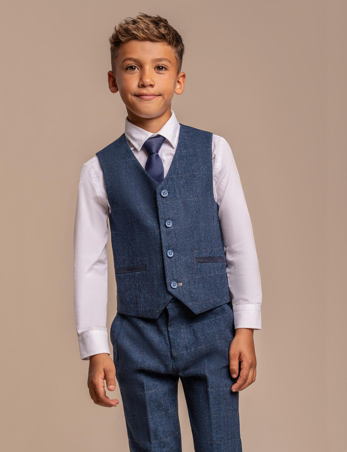 CARNEGI – BLUE TWEED CHECK BOYS 3 PIECE SUIT CAVANI