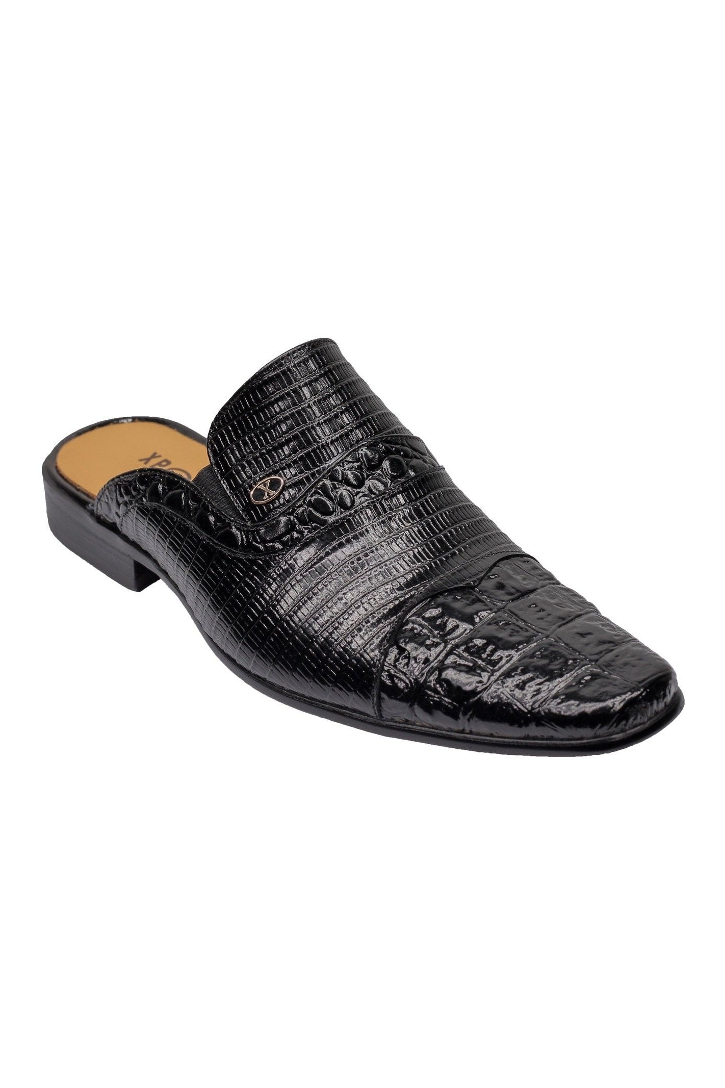 REAL LEATHER PRINTED BLACK HALF SHOE