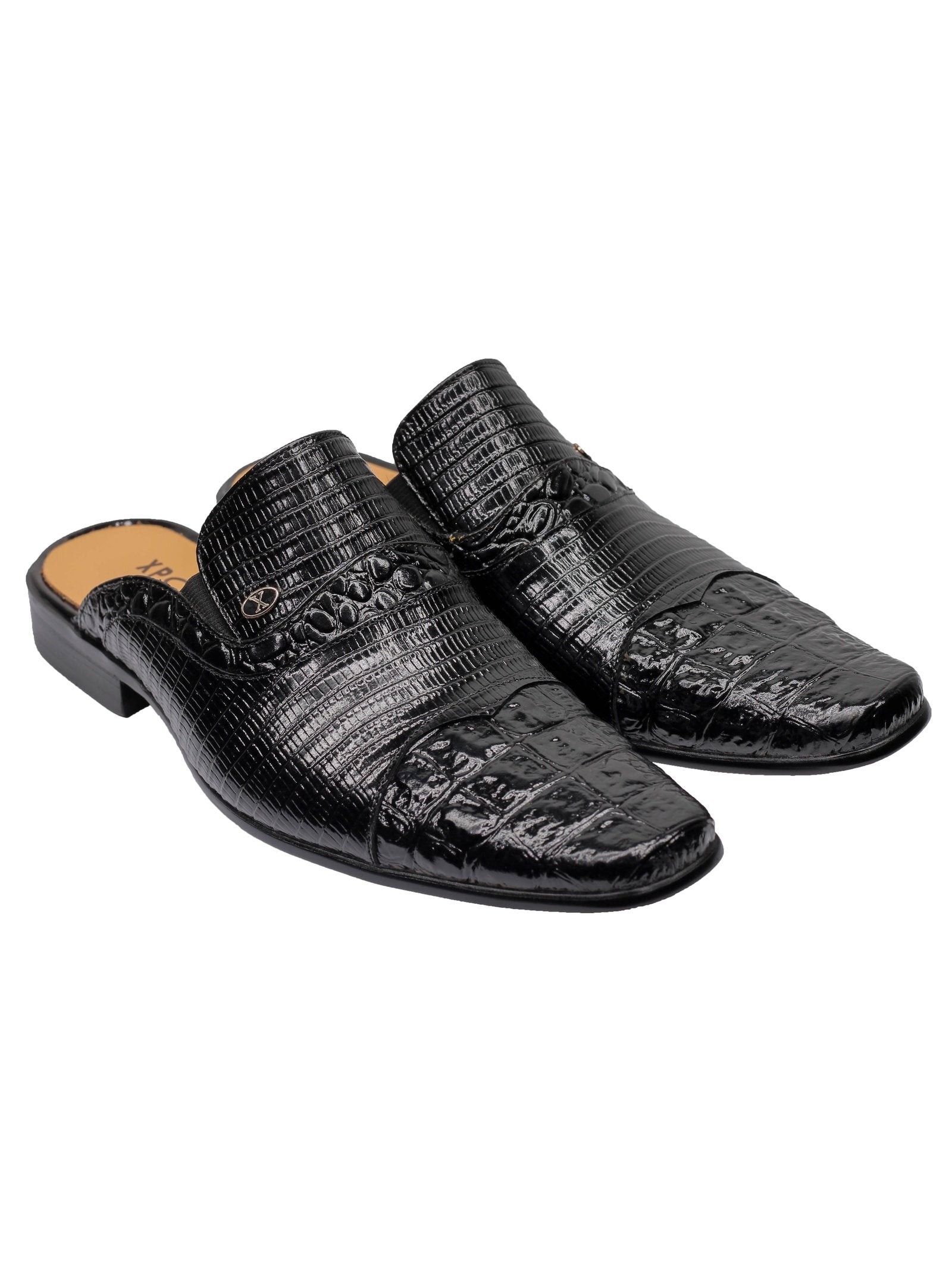 REAL LEATHER PRINTED BLACK HALF SHOE