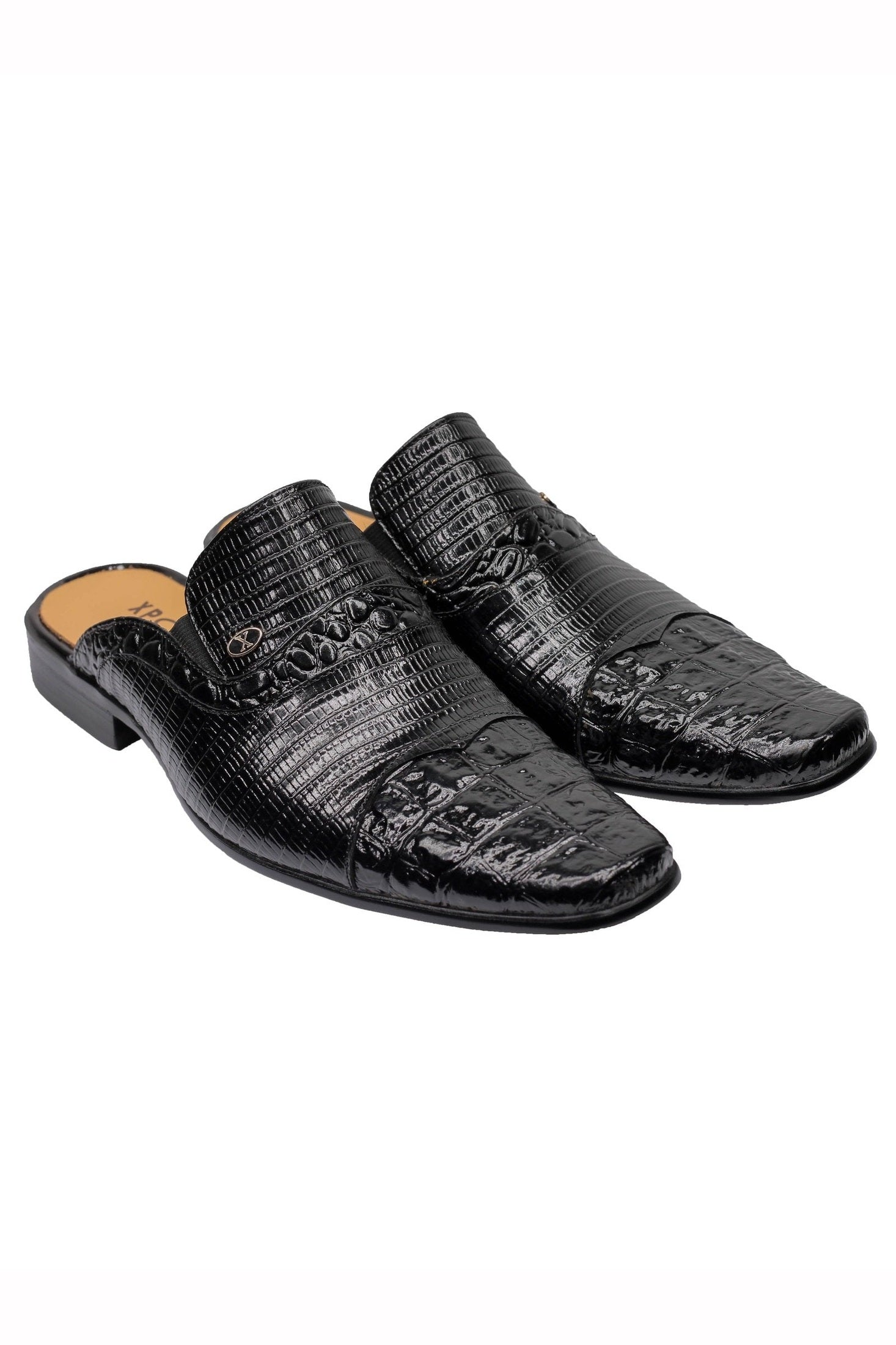 REAL LEATHER PRINTED BLACK HALF SHOE