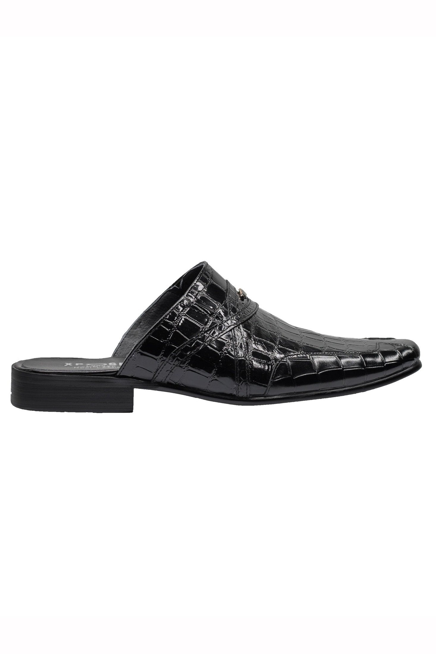 REAL LEATHER BLACK SHINY PRINTED HALF SHOES