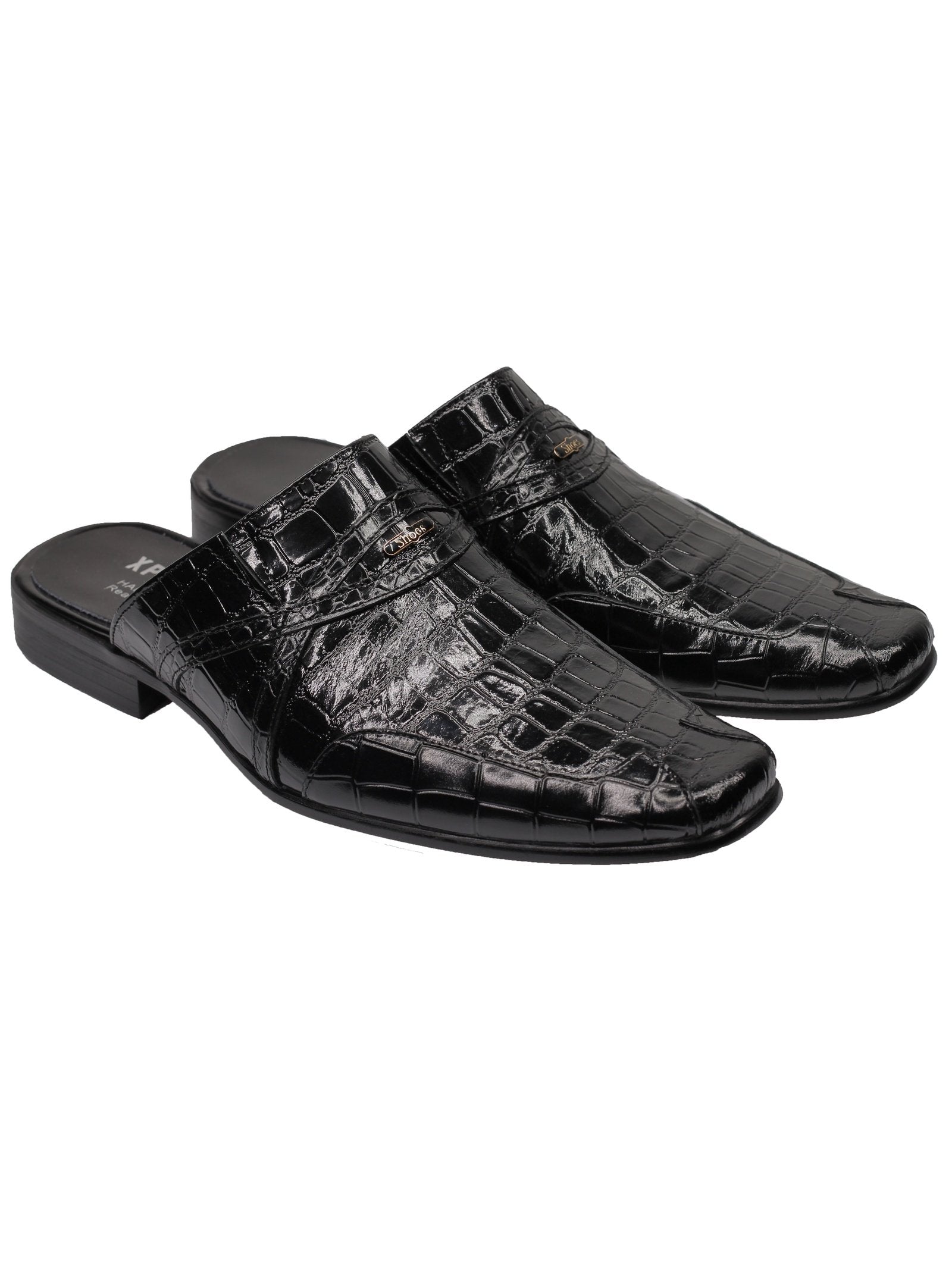 REAL LEATHER BLACK SHINY PRINTED HALF SHOES