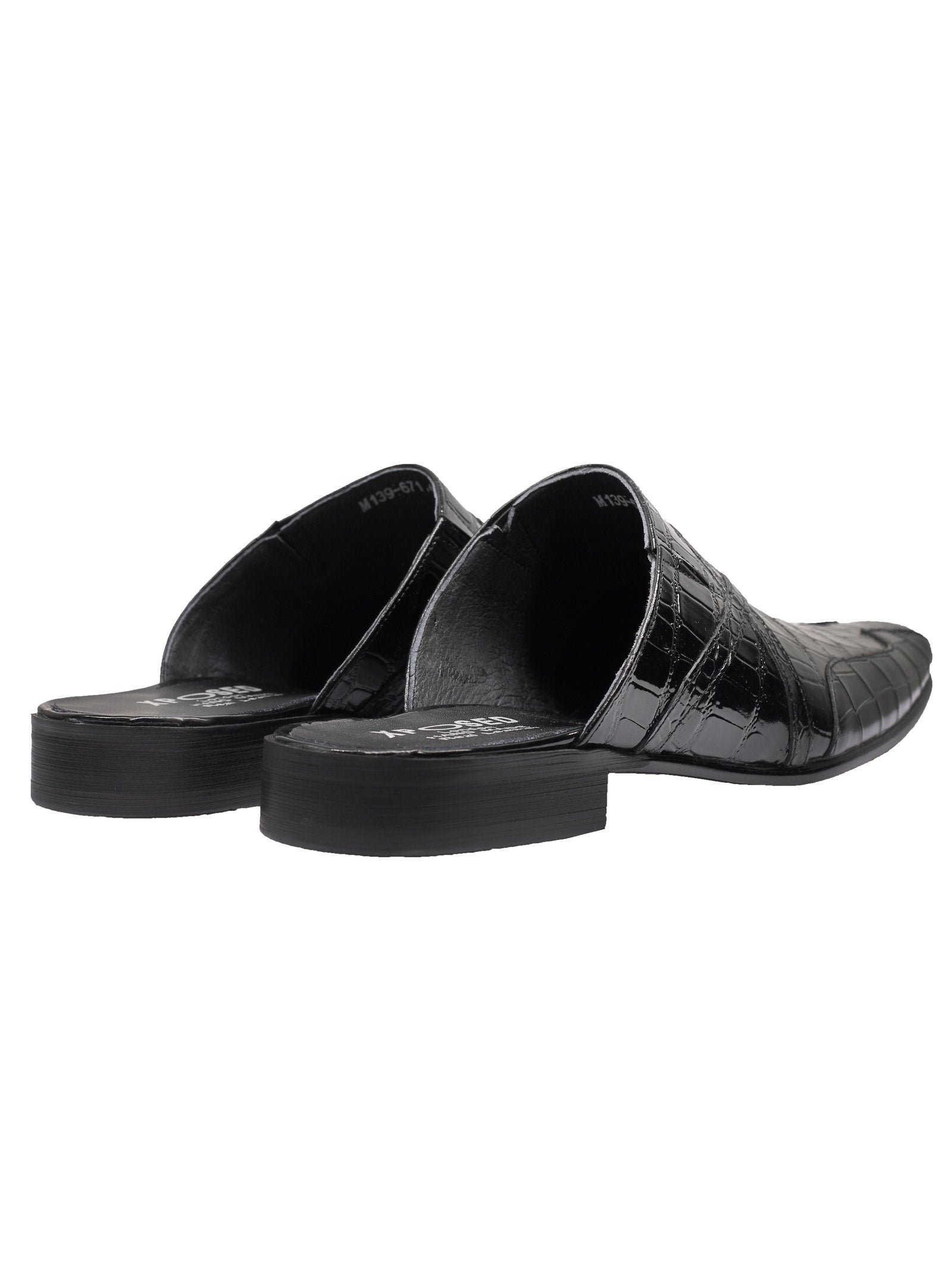 REAL LEATHER BLACK SHINY PRINTED HALF SHOES