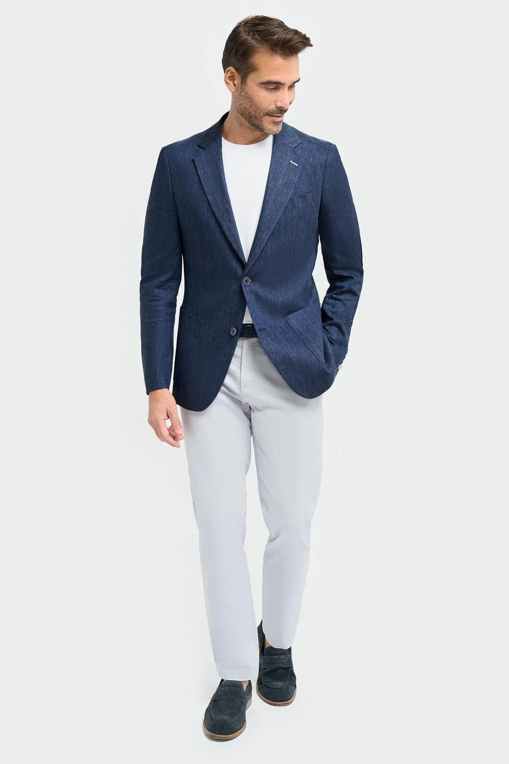 House of Cavani – Luigi Unstructured Herringbone Linen Blazer Navy CAVANI