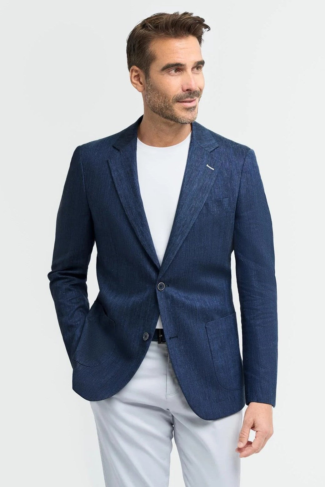 House of Cavani – Luigi Unstructured Herringbone Linen Blazer Navy CAVANI