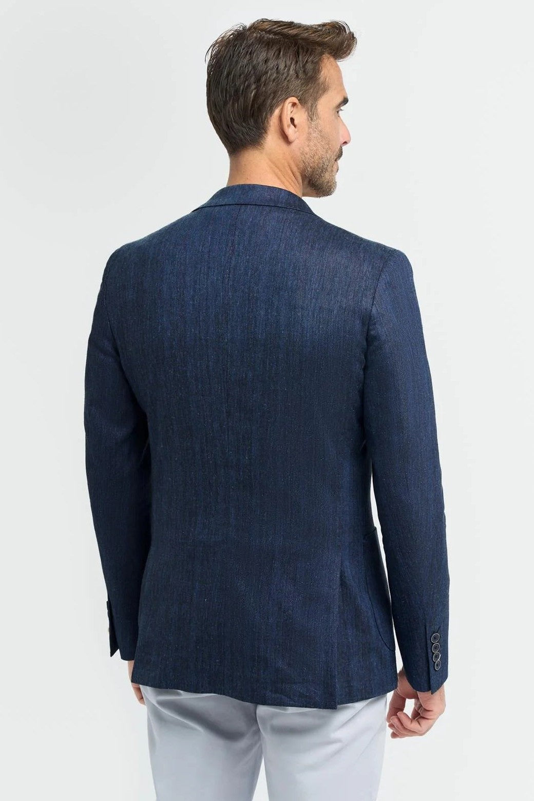House of Cavani – Luigi Unstructured Herringbone Linen Blazer Navy CAVANI