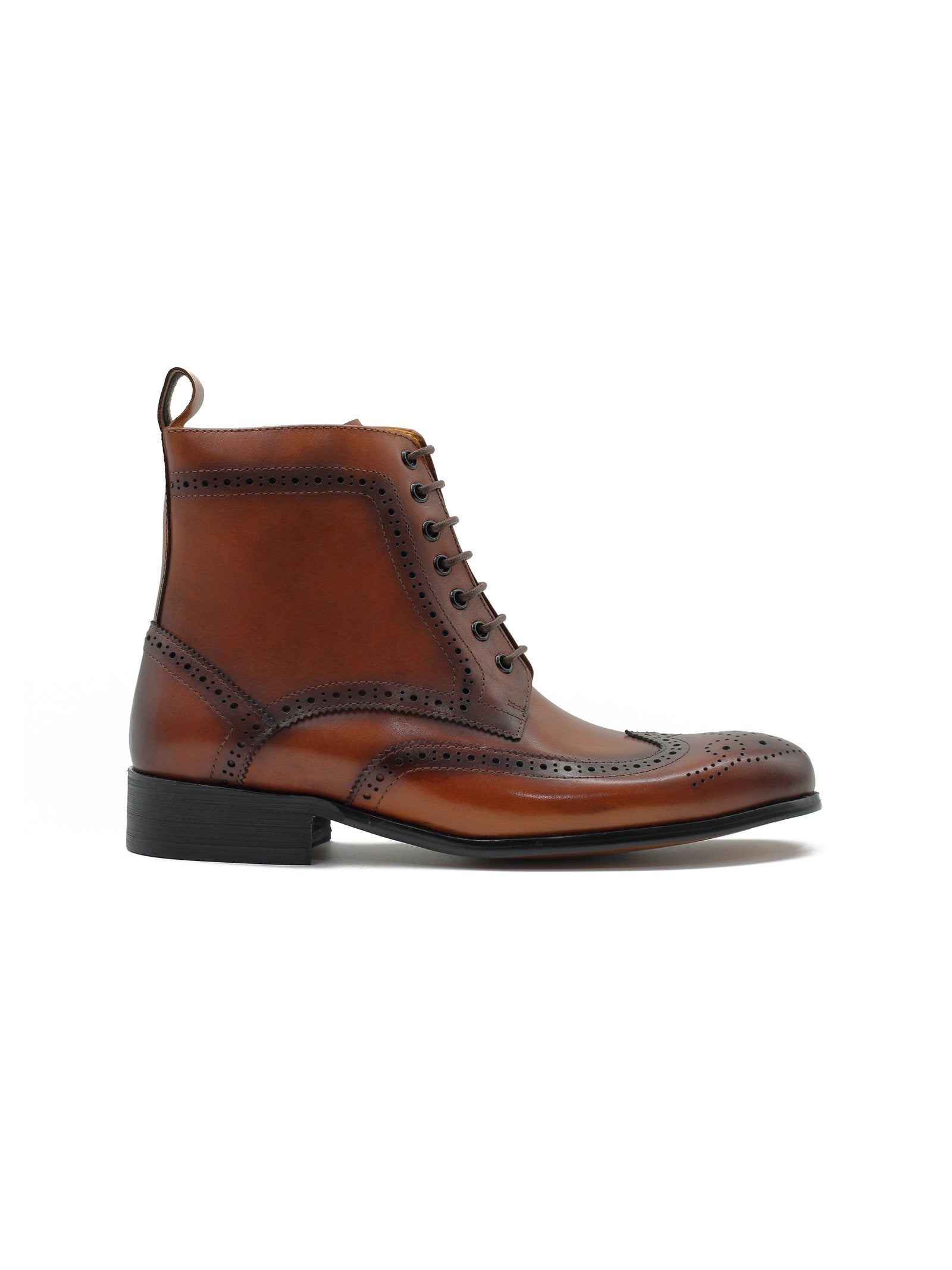 BROWN BROGUE LEATHER BOOTS