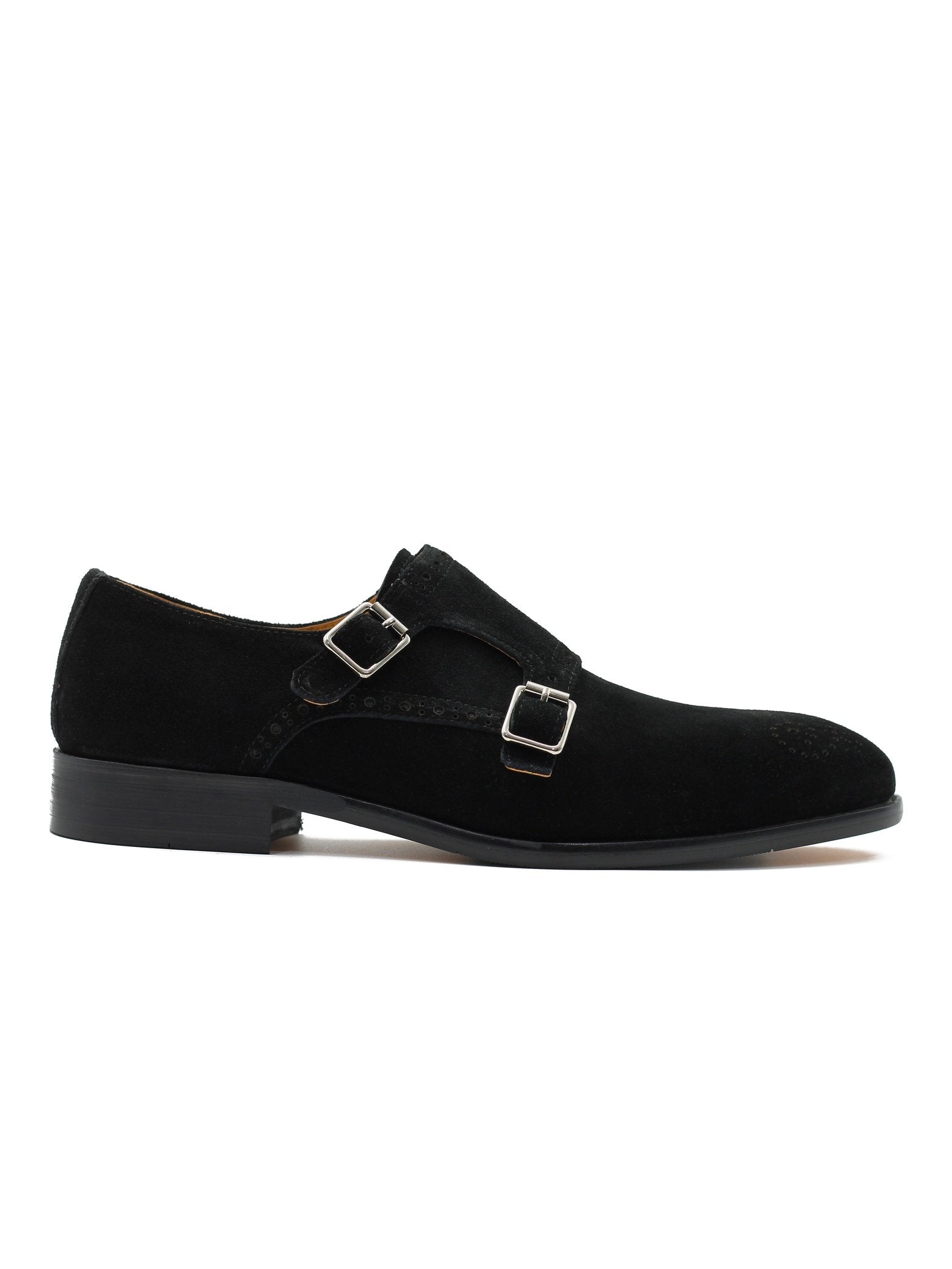 BLACK SUEDE DOUBLE BUCKLE MONKS