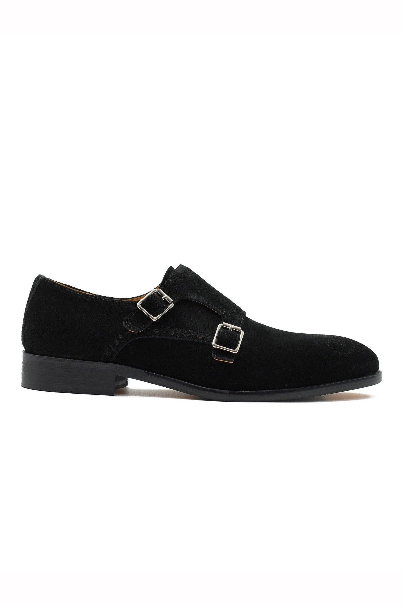 BLACK SUEDE DOUBLE BUCKLE MONKS