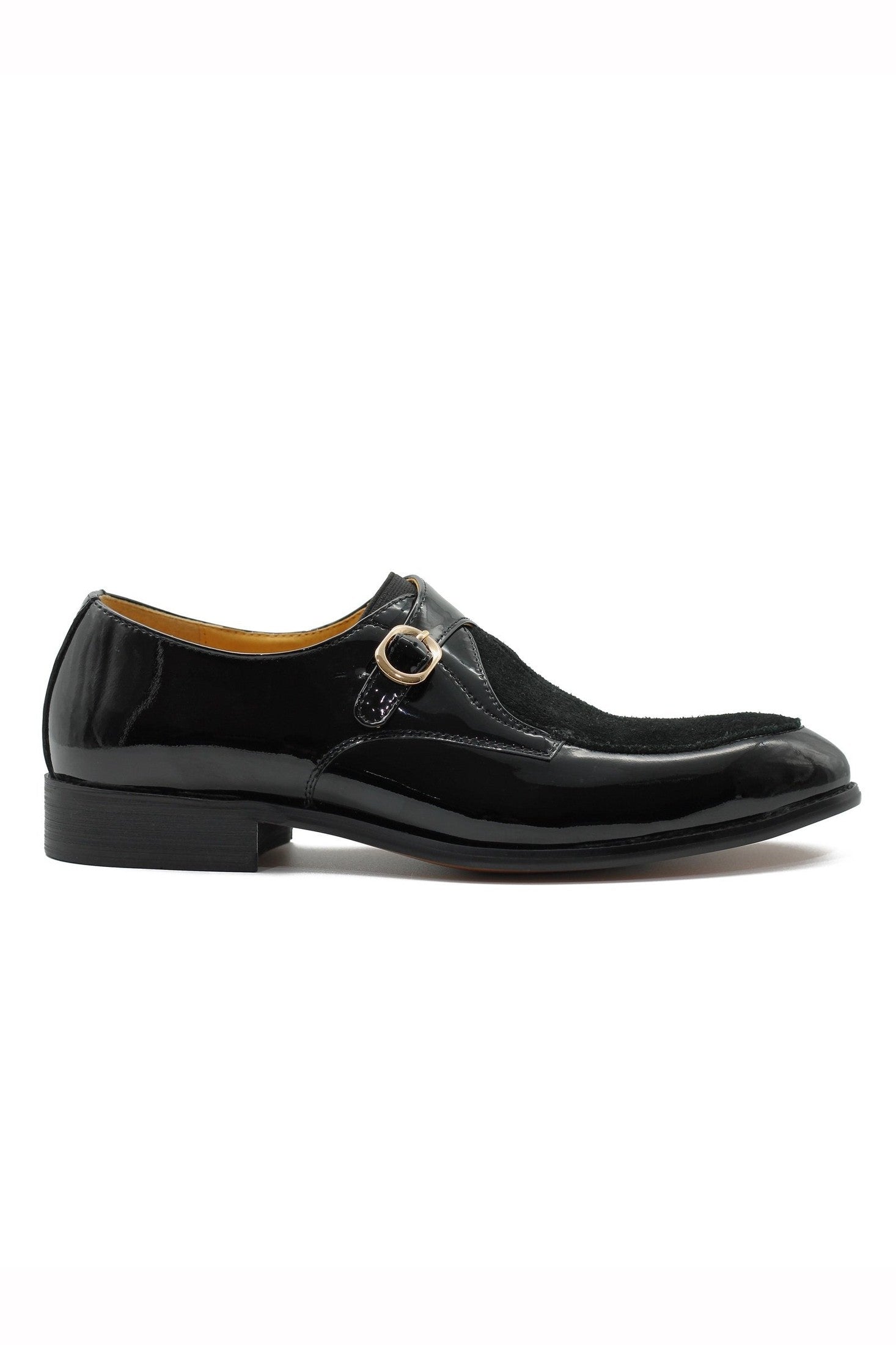 PATENT LEATHER & SUEDE SINGLE MONK SHOES