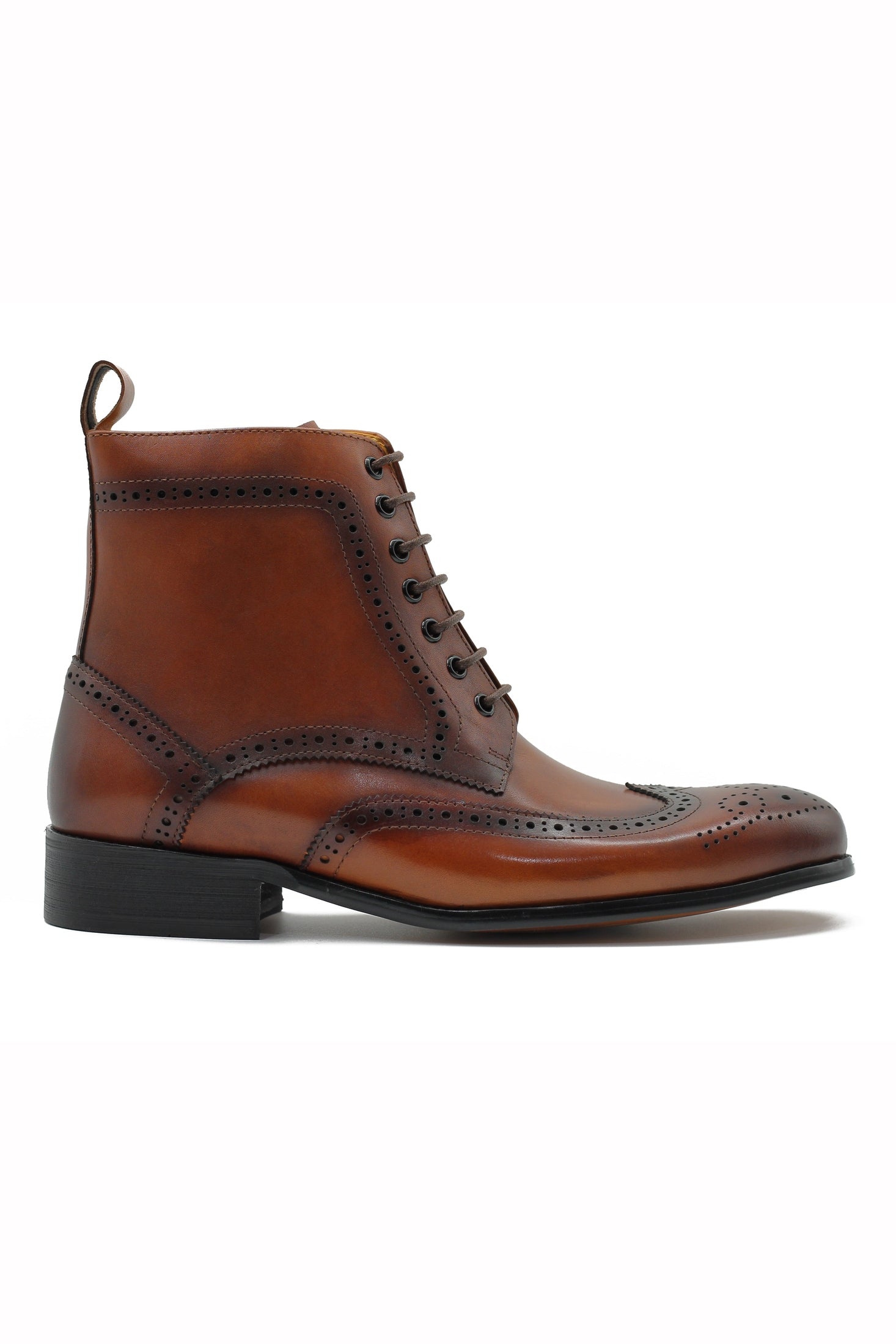 BROWN BROGUE LEATHER BOOTS