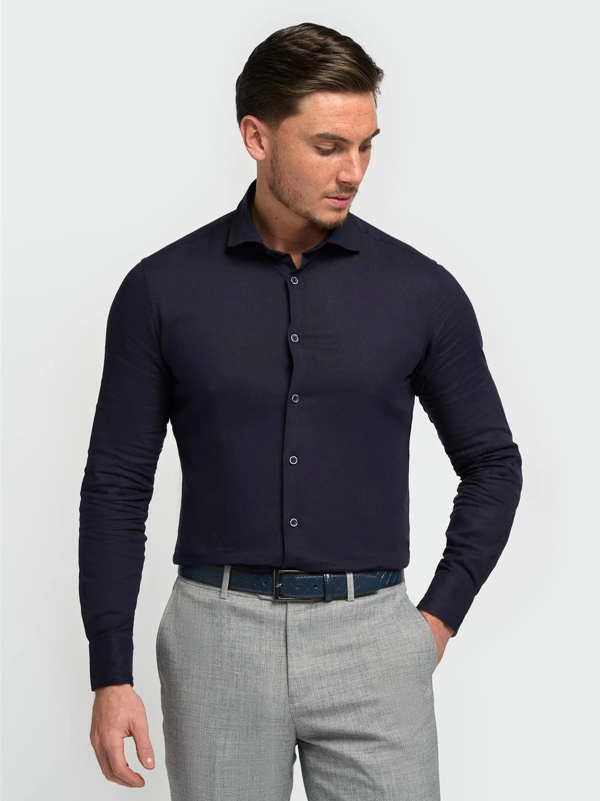 House Of Cavani – Matera Navy Linen Blend Shirt – Tailored Fit CAVANI