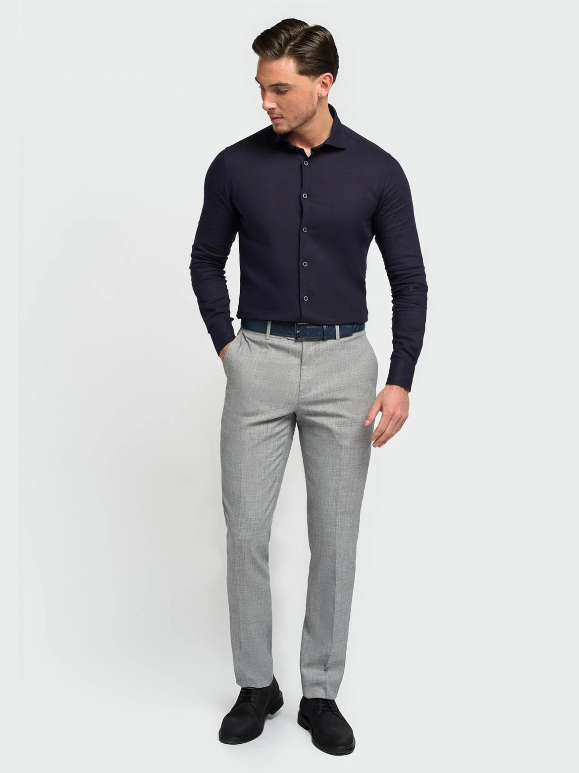 House Of Cavani – Matera Navy Linen Blend Shirt – Tailored Fit CAVANI