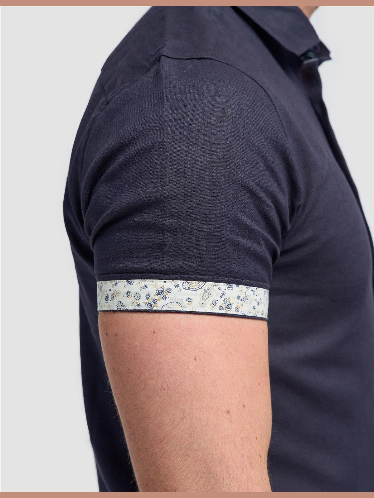 Short Sleeve Linen Blend Shirt Navy - Matera CAVANI