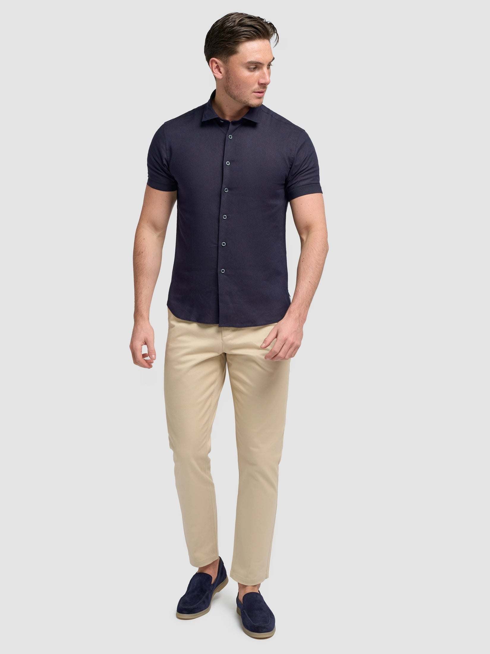 Short Sleeve Linen Blend Shirt Navy - Matera CAVANI
