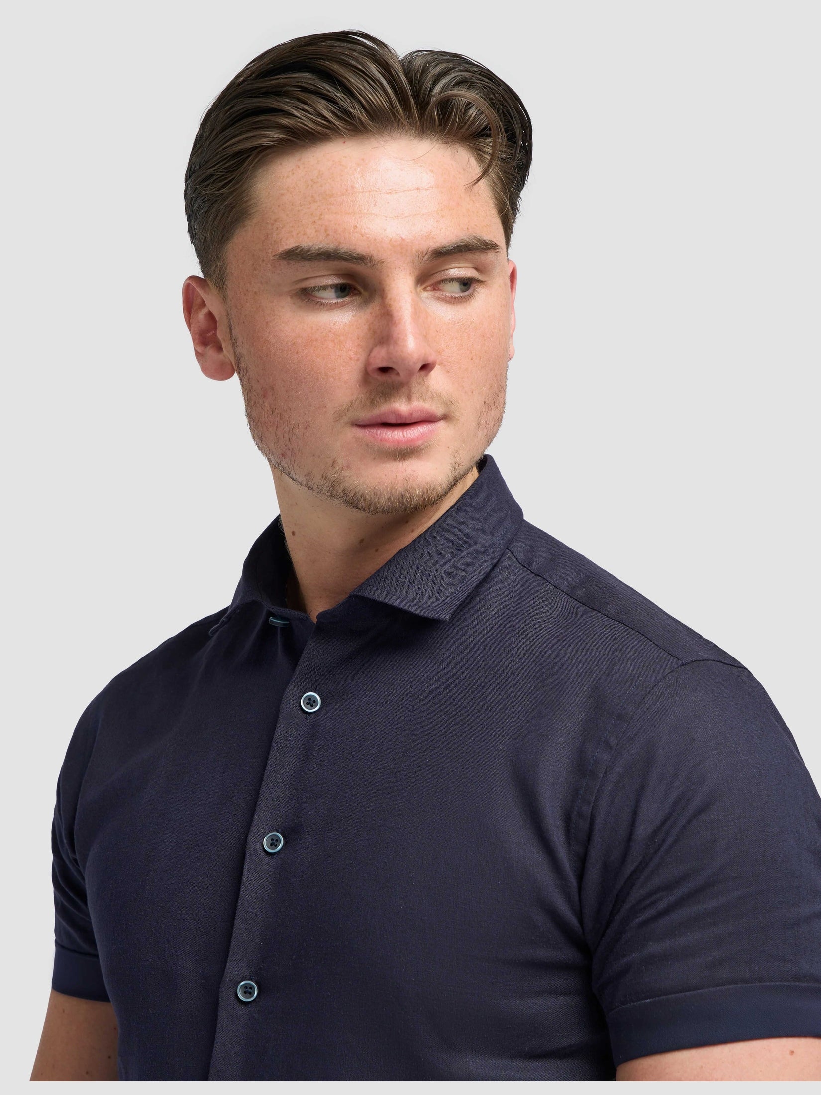 Short Sleeve Linen Blend Shirt Navy - Matera CAVANI