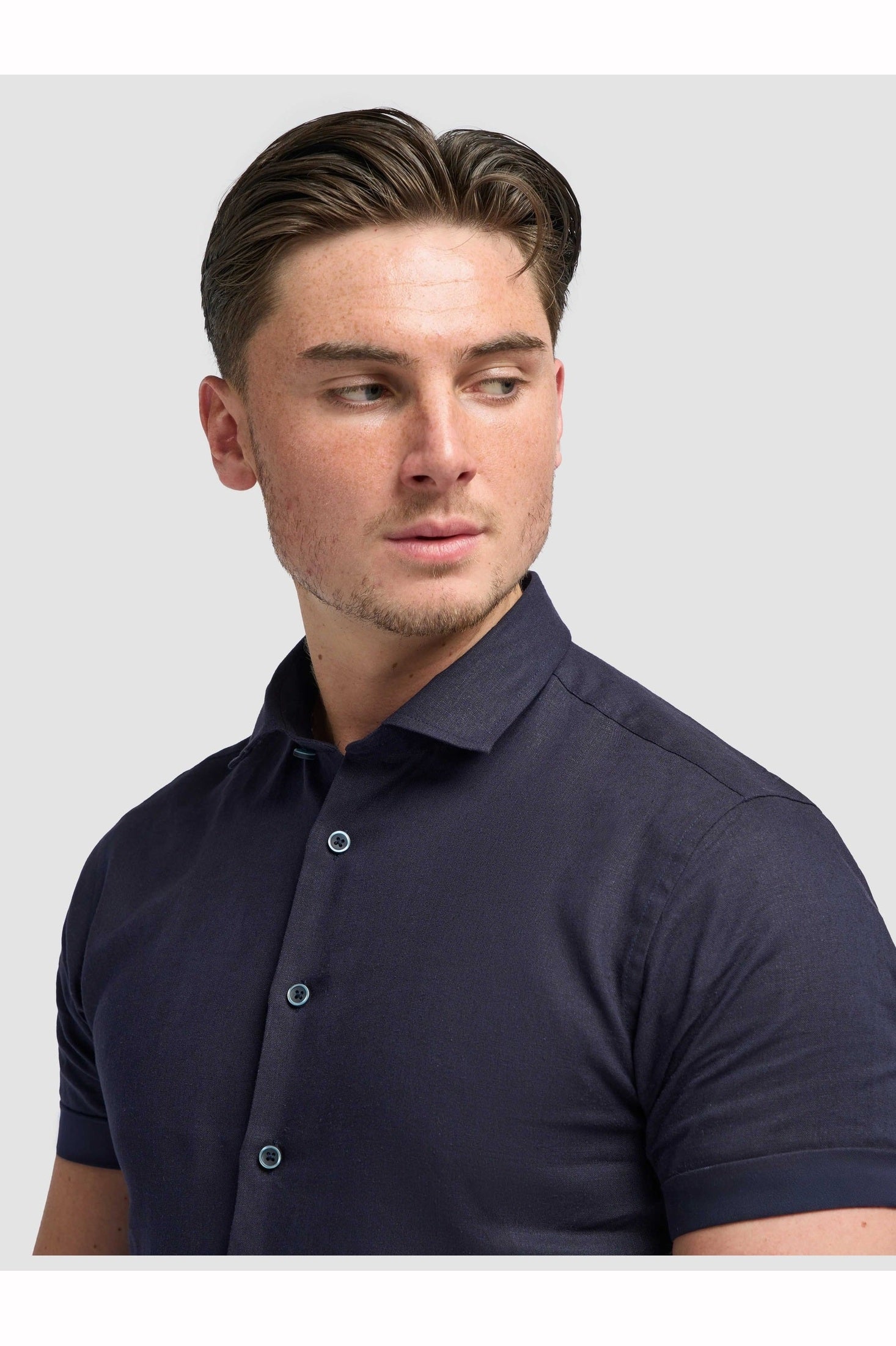 Short Sleeve Linen Blend Shirt Navy - Matera CAVANI