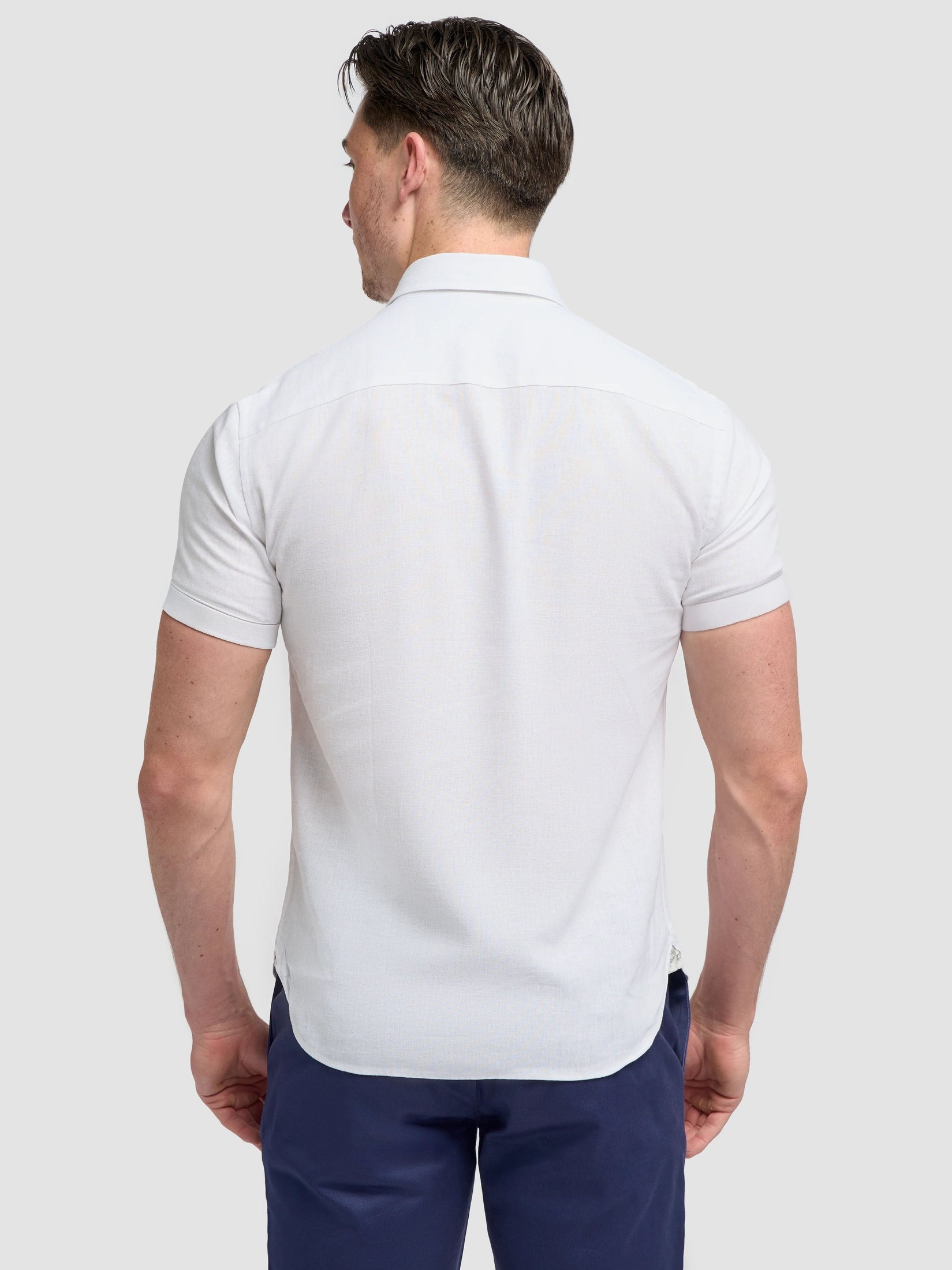 White Short Sleeve Linen Blend Shirt - Matera CAVANI