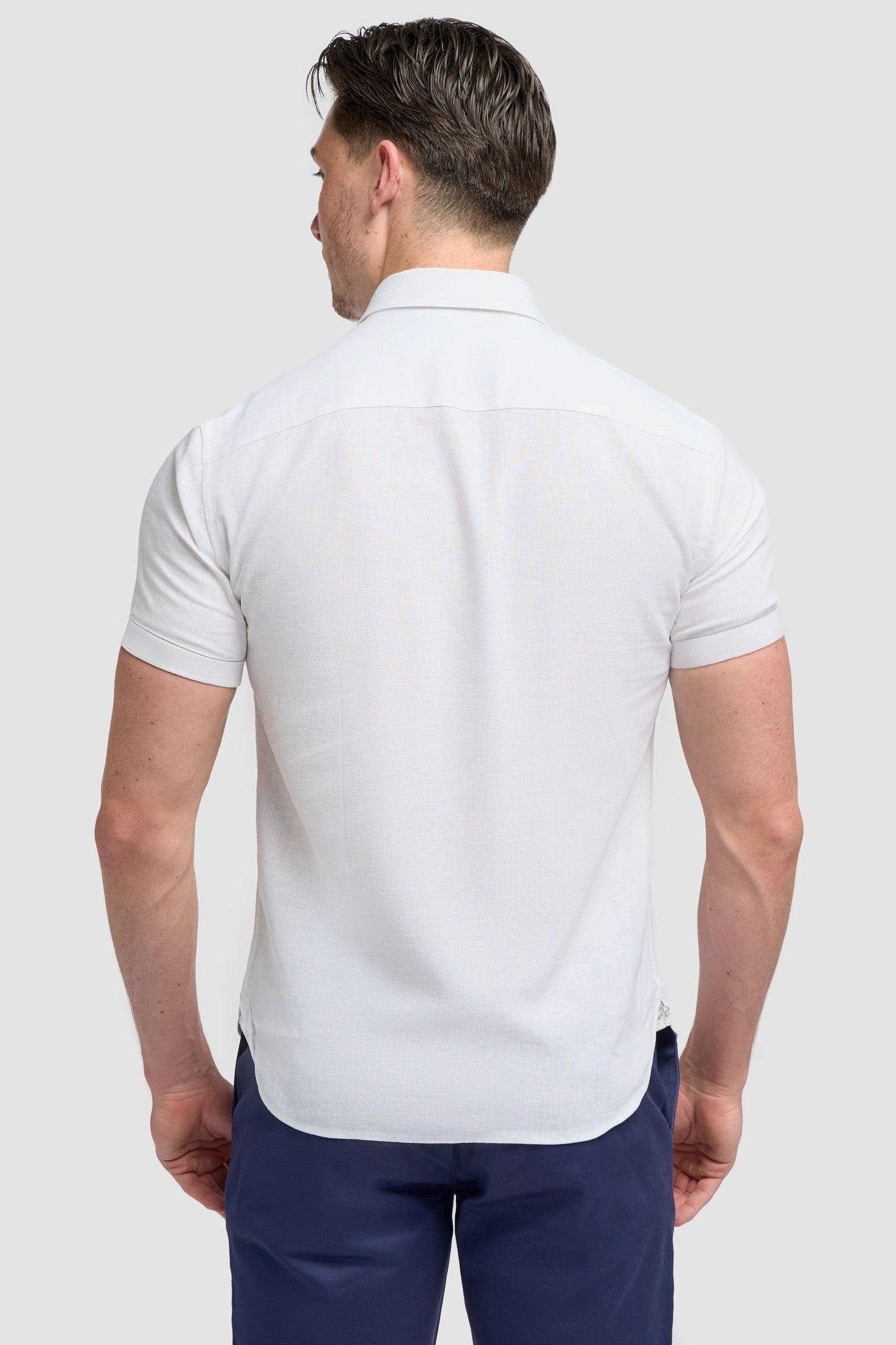 White Short Sleeve Linen Blend Shirt - Matera CAVANI