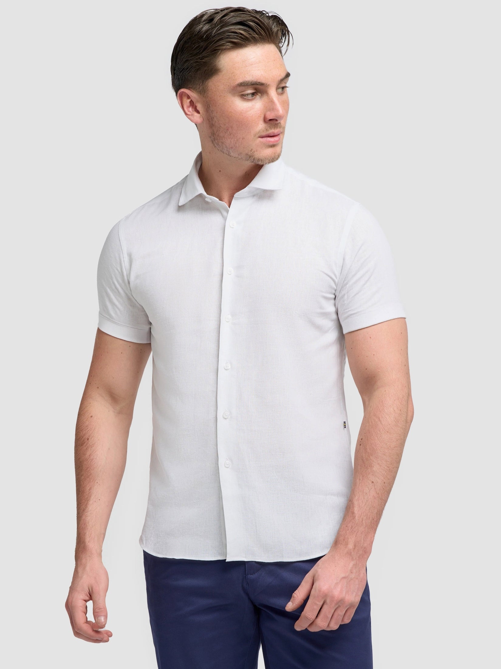 White Short Sleeve Linen Blend Shirt - Matera CAVANI