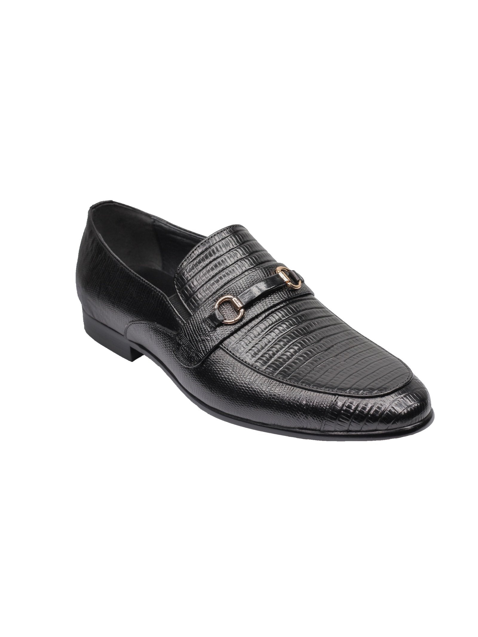 REAL LEATHER BLACK PRINTED SHOES WITH BUCKLE