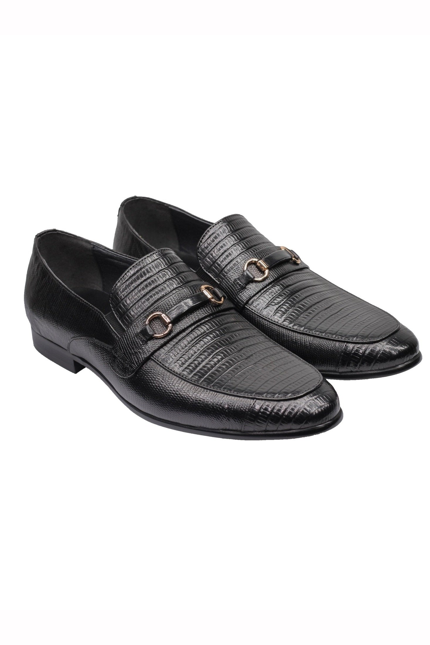 REAL LEATHER BLACK PRINTED SHOES WITH BUCKLE