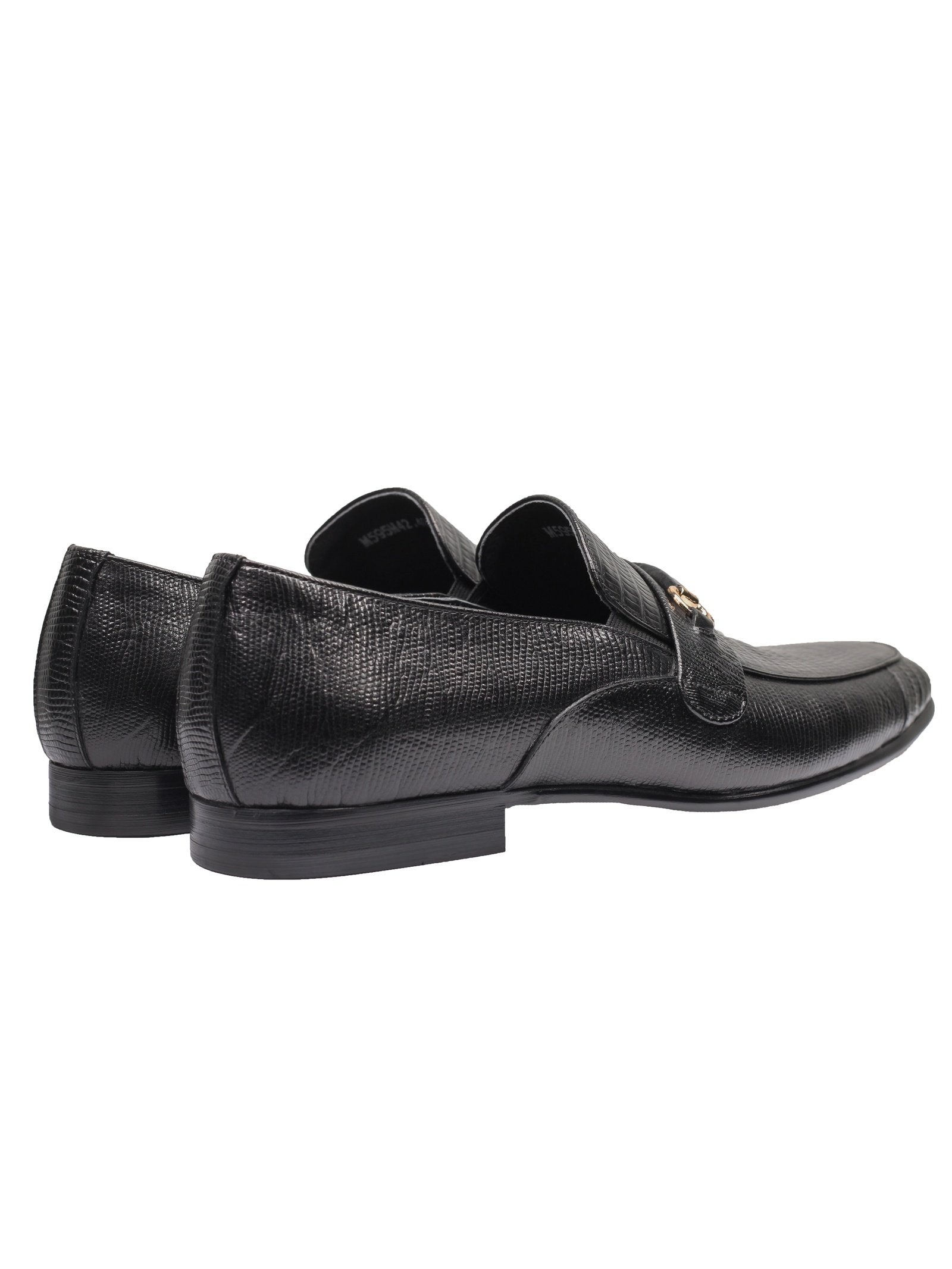 REAL LEATHER BLACK PRINTED SHOES WITH BUCKLE