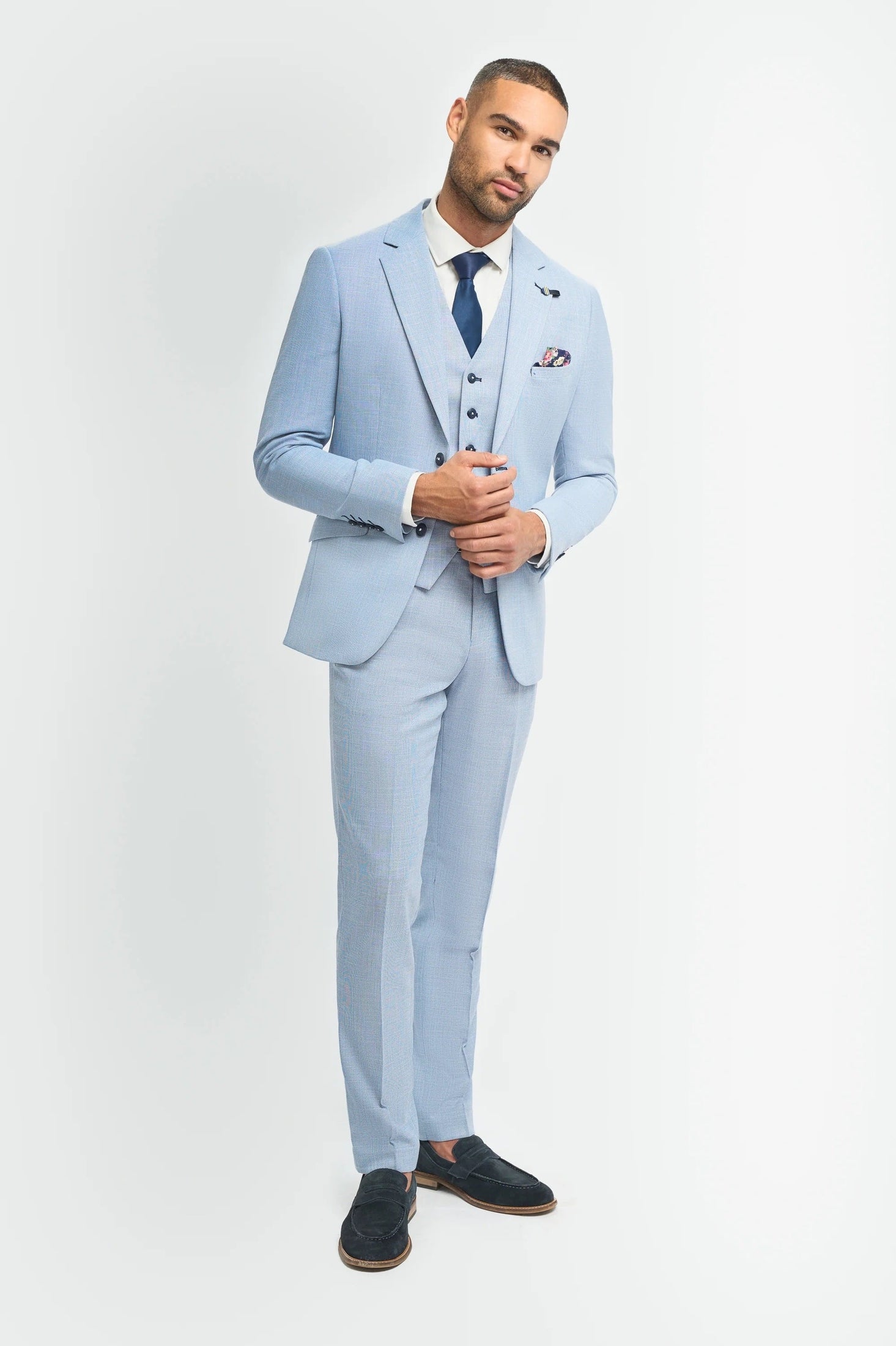 Miami Sky Blue Linen Blend Men’s 3-Piece Summer Suit