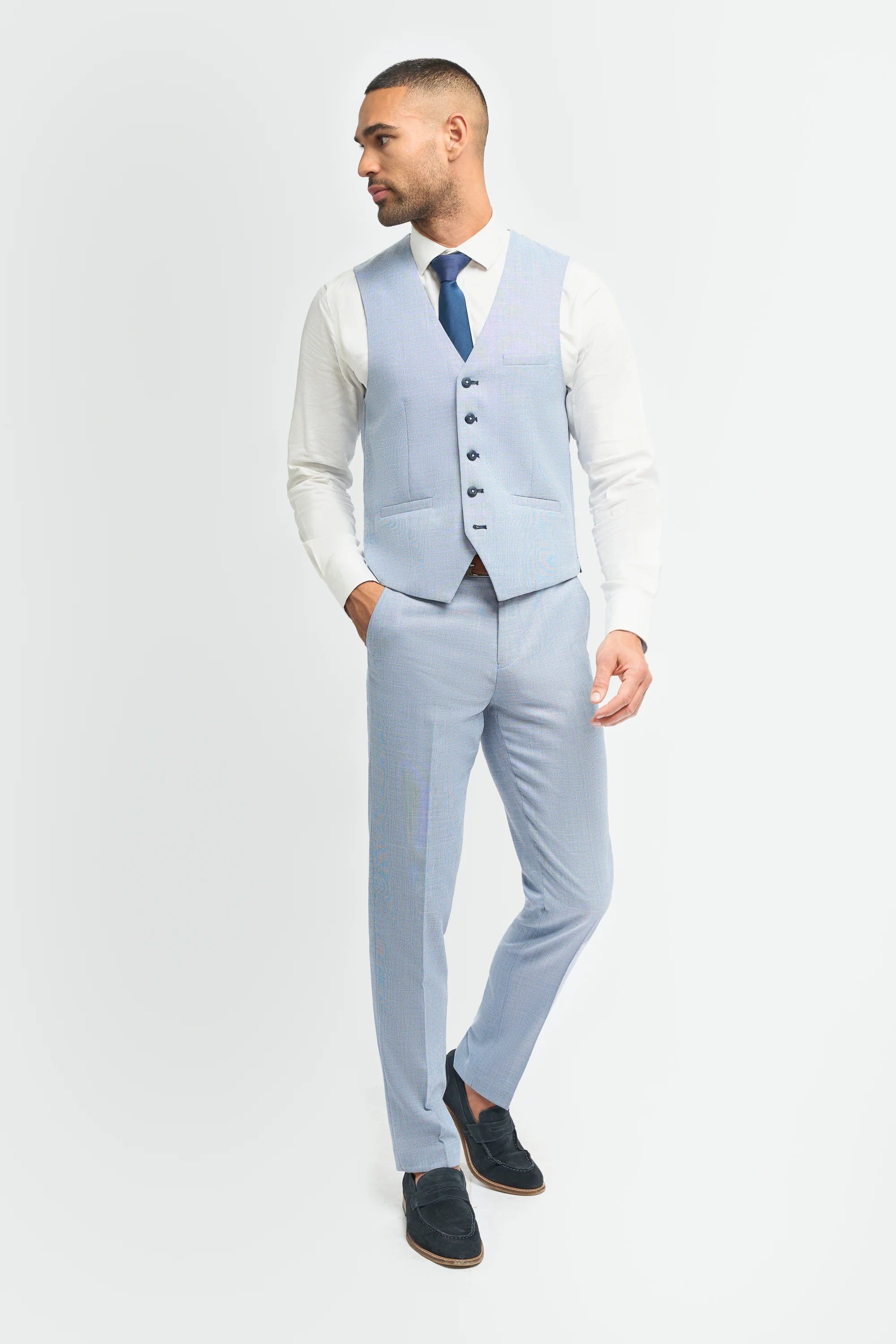 Miami Sky Blue Linen Blend Men’s 3-Piece Summer Suit