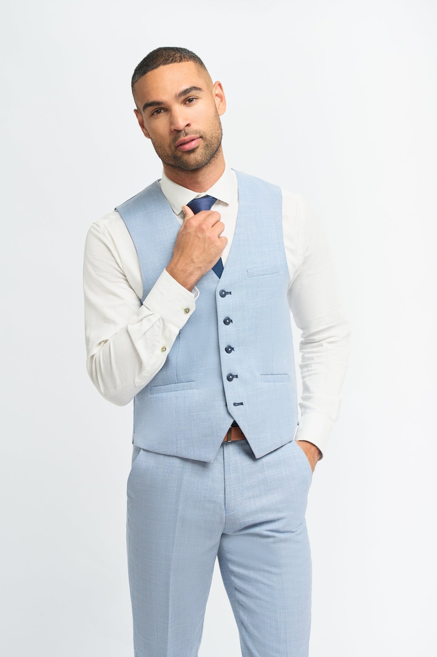 Miami Sky Blue Linen Blend Men’s 3-Piece Summer Suit