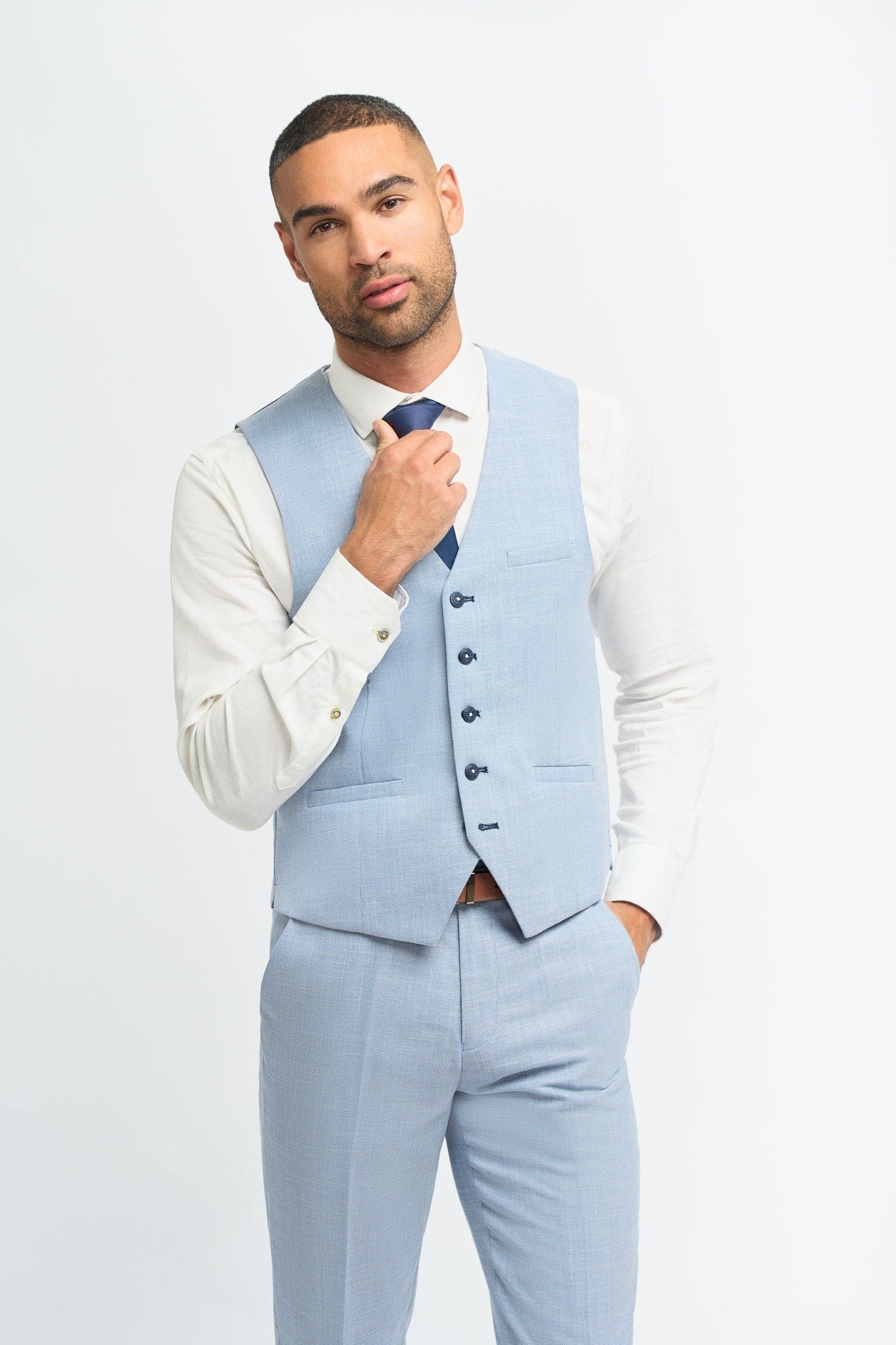Miami Sky Blue Linen Blend Men’s 3-Piece Summer Suit