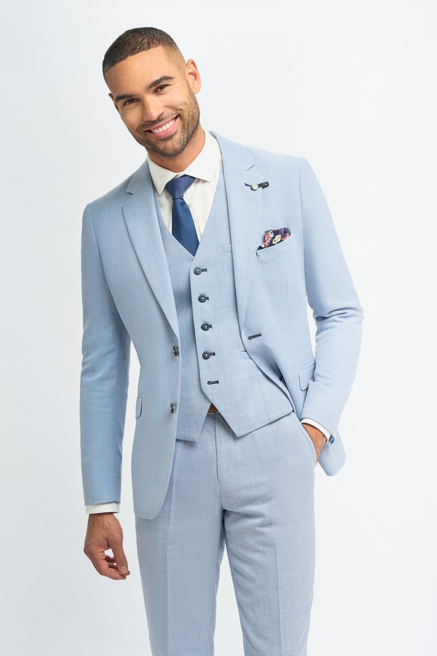 Miami Sky Blue Linen Blend Men’s 3-Piece Summer Suit