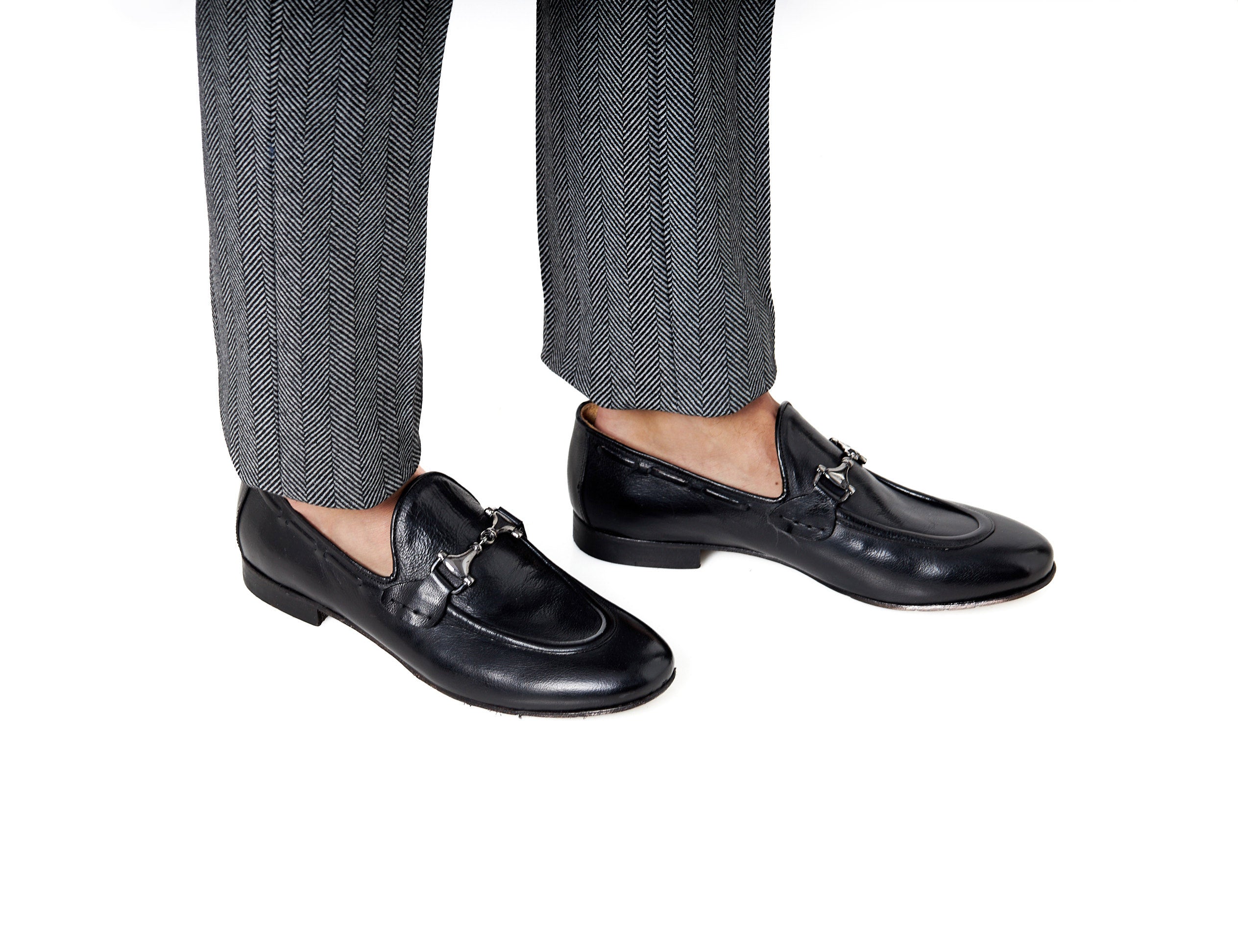 NAPLES 02 - ITALIAN LEATHER SNAFFLE BIT LOAFER IN BLACK