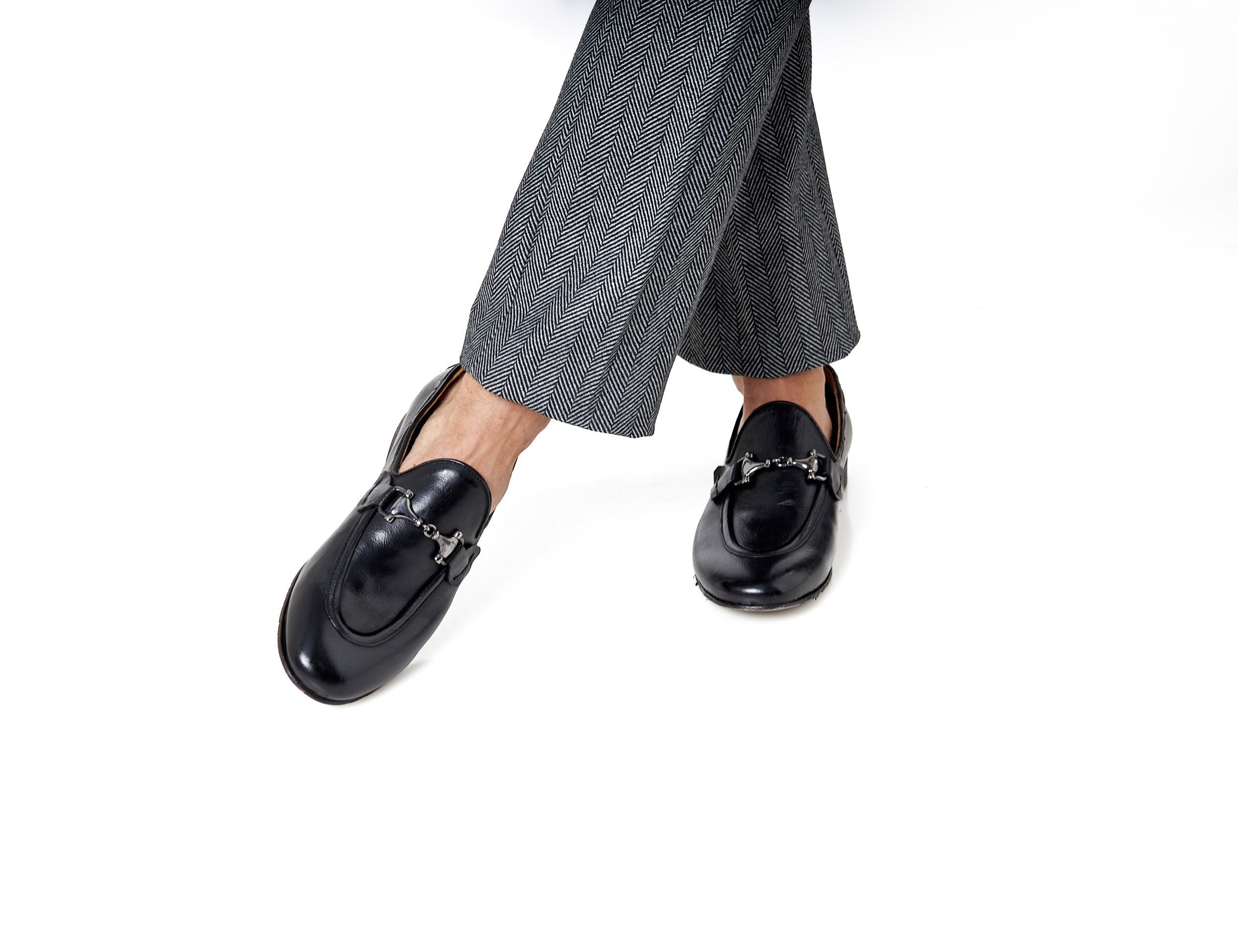 NAPLES 02 - ITALIAN LEATHER SNAFFLE BIT LOAFER IN BLACK