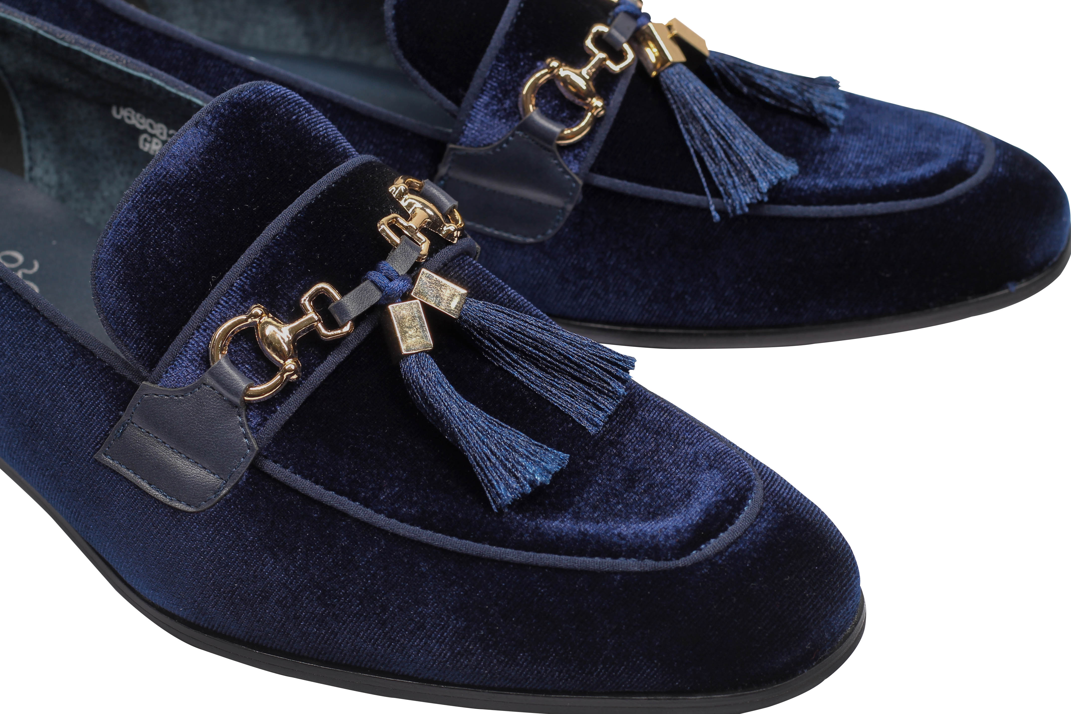 BLUE VELVET TASSEL LOFERS METAL SNAFFLE BUCKLE