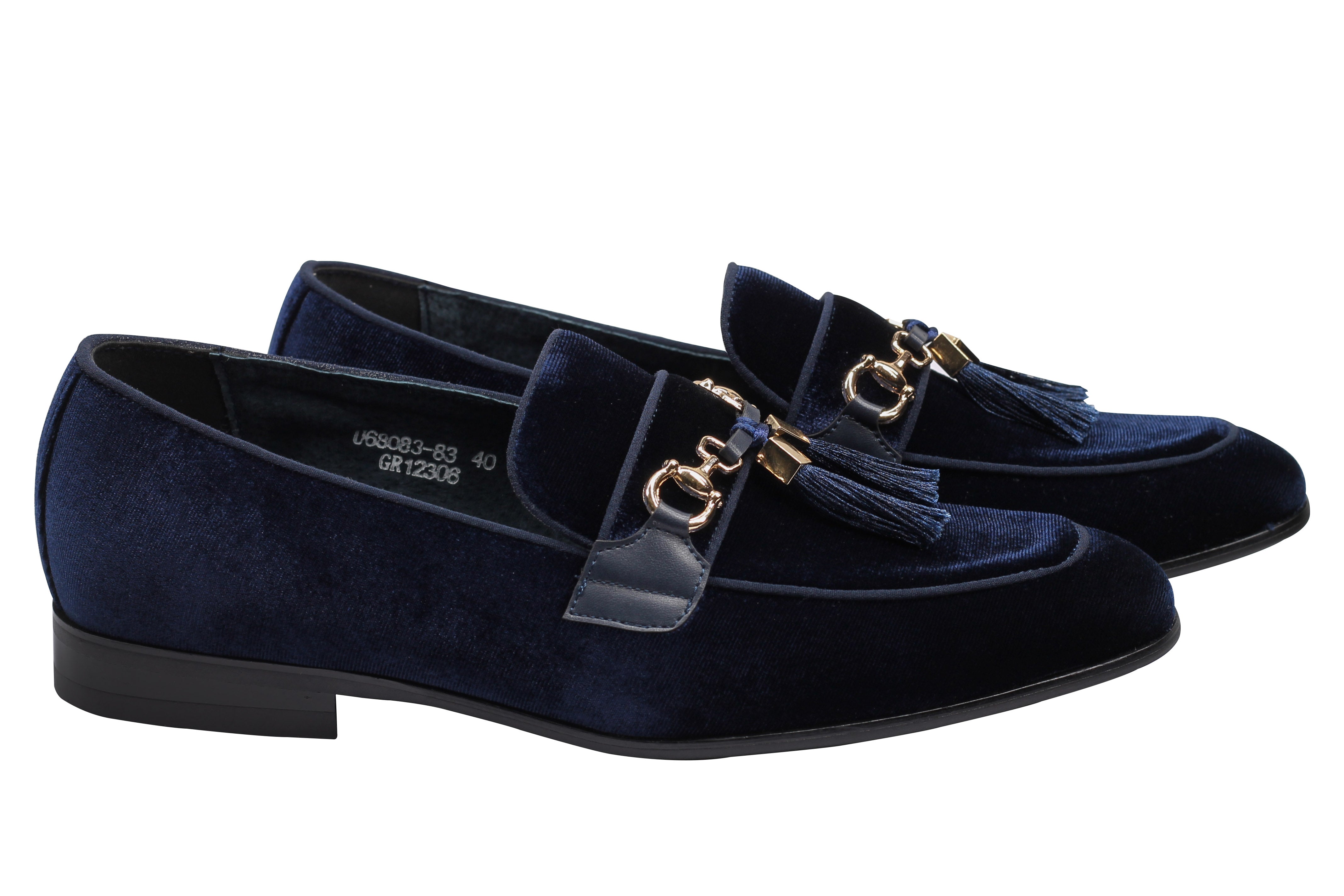 BLUE VELVET TASSEL LOFERS METAL SNAFFLE BUCKLE