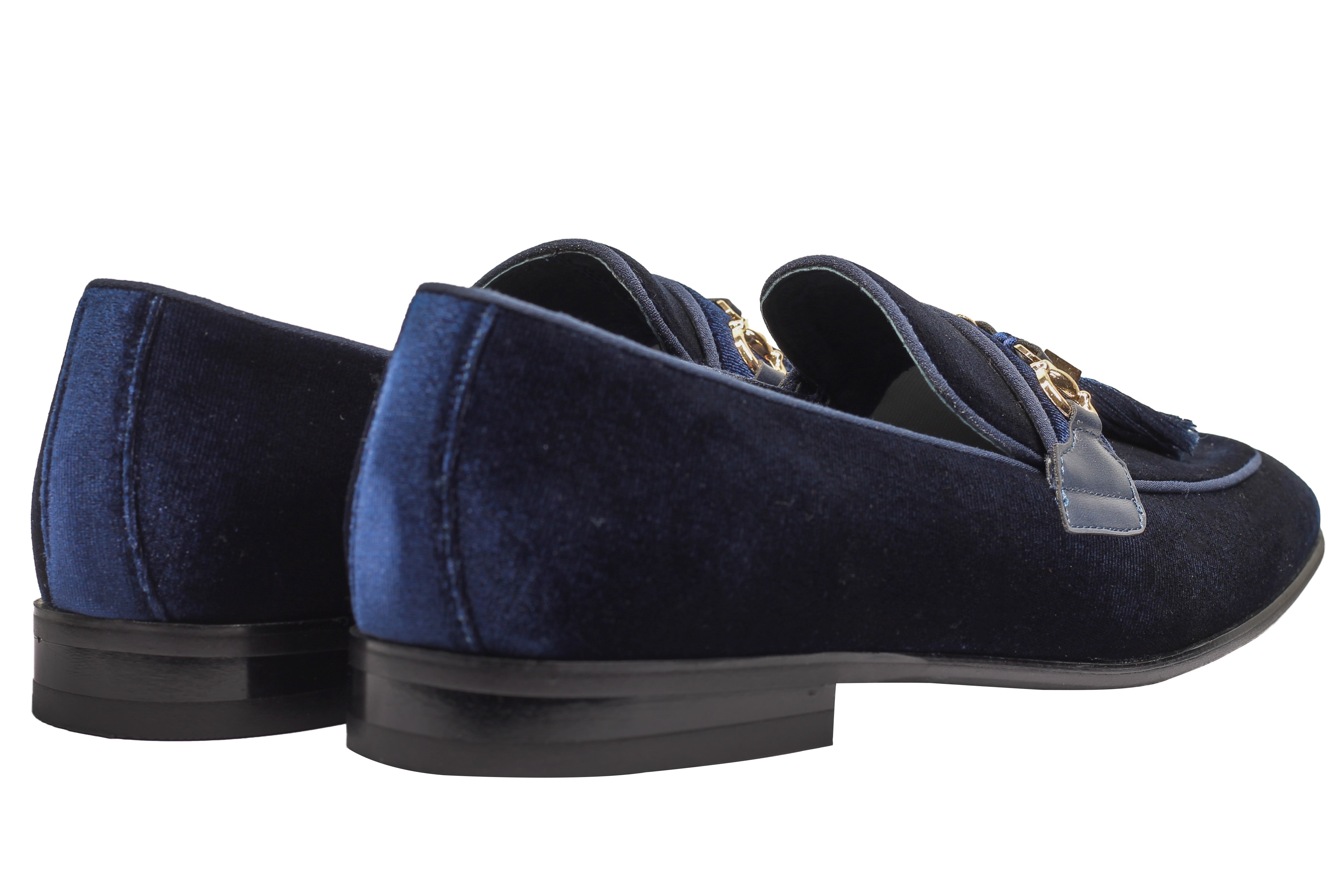 BLUE VELVET TASSEL LOFERS METAL SNAFFLE BUCKLE