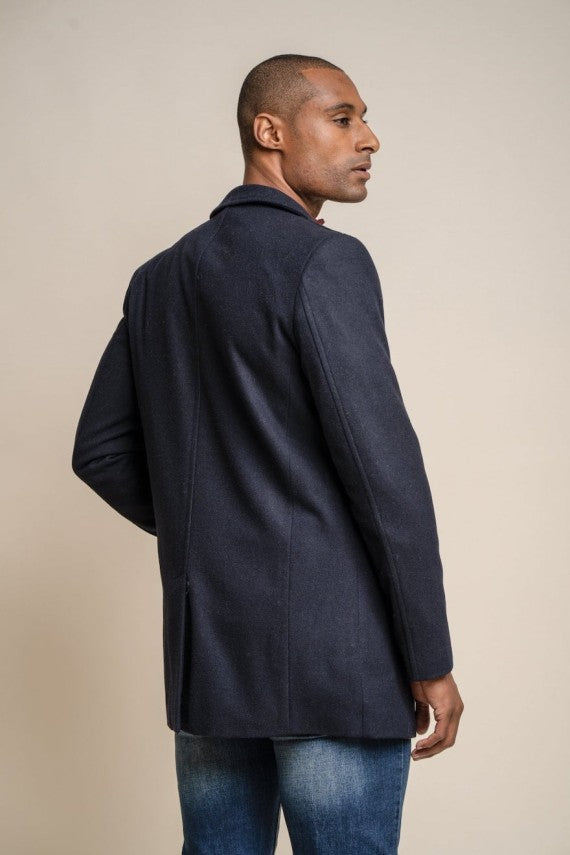 WOOL BLEND NAVY MID LENGTH OVERCOAT CAVANI