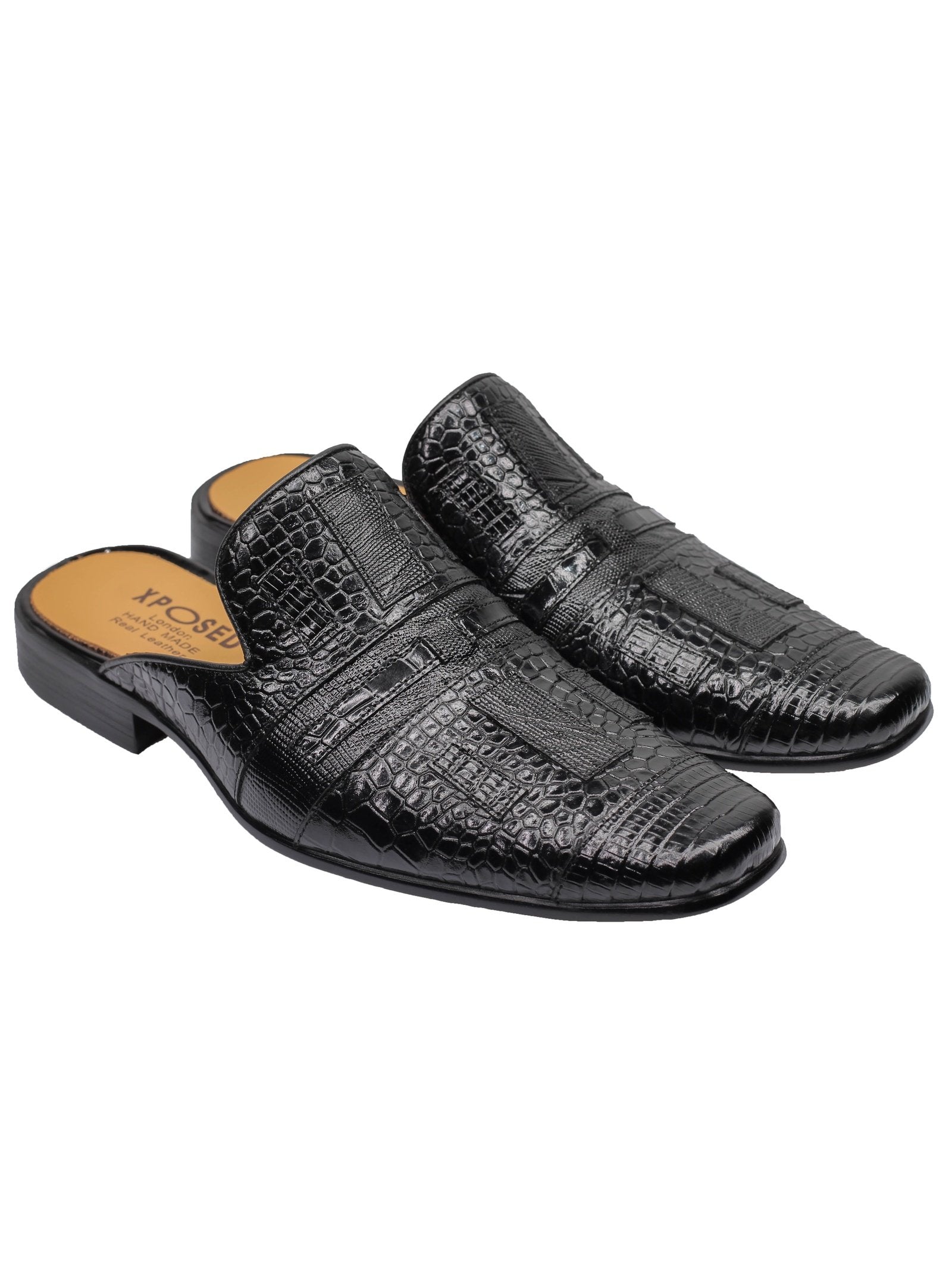 REAL LEATHER BLACK PRINTED HALF SHOES