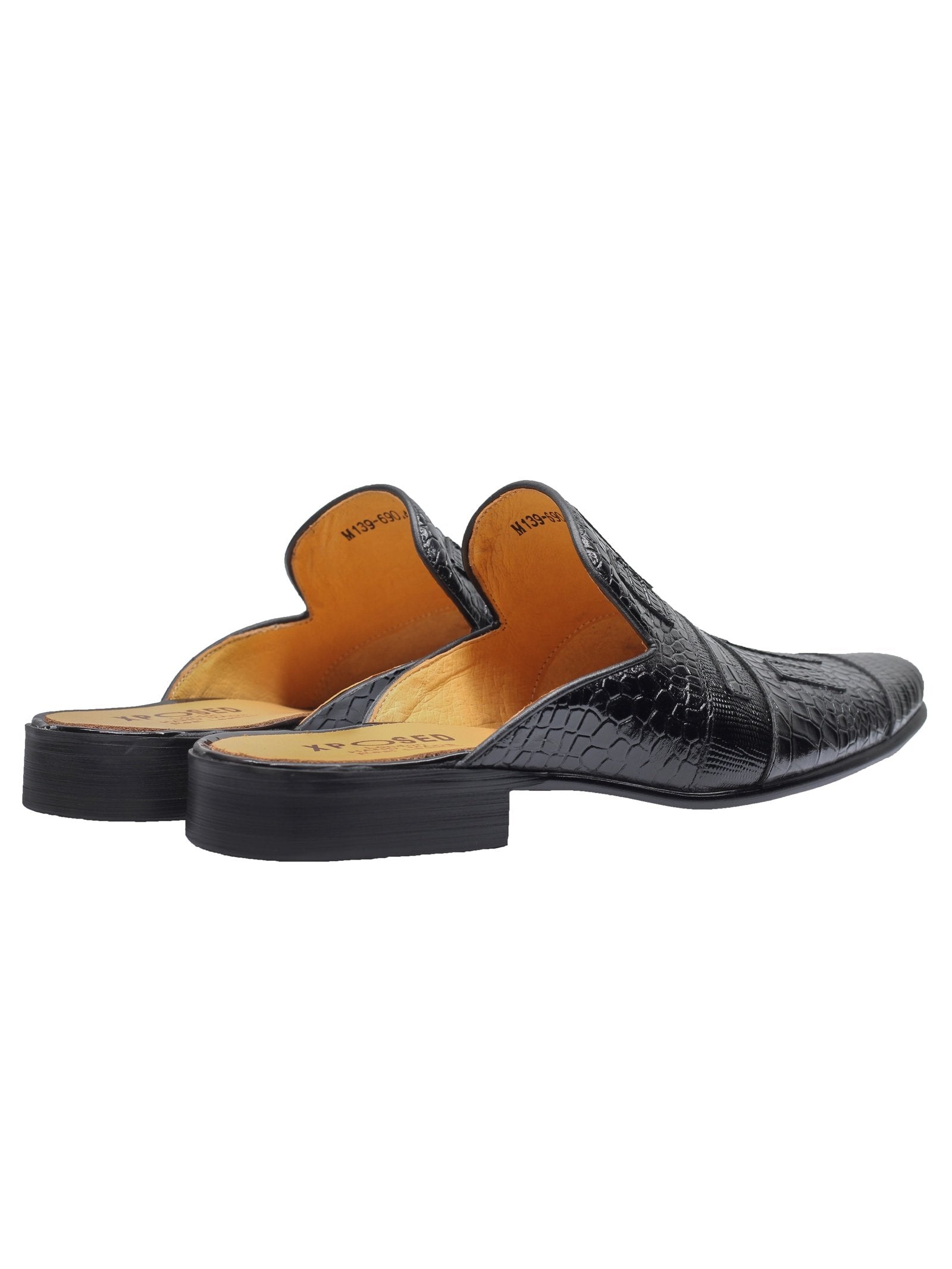 REAL LEATHER BLACK PRINTED HALF SHOES