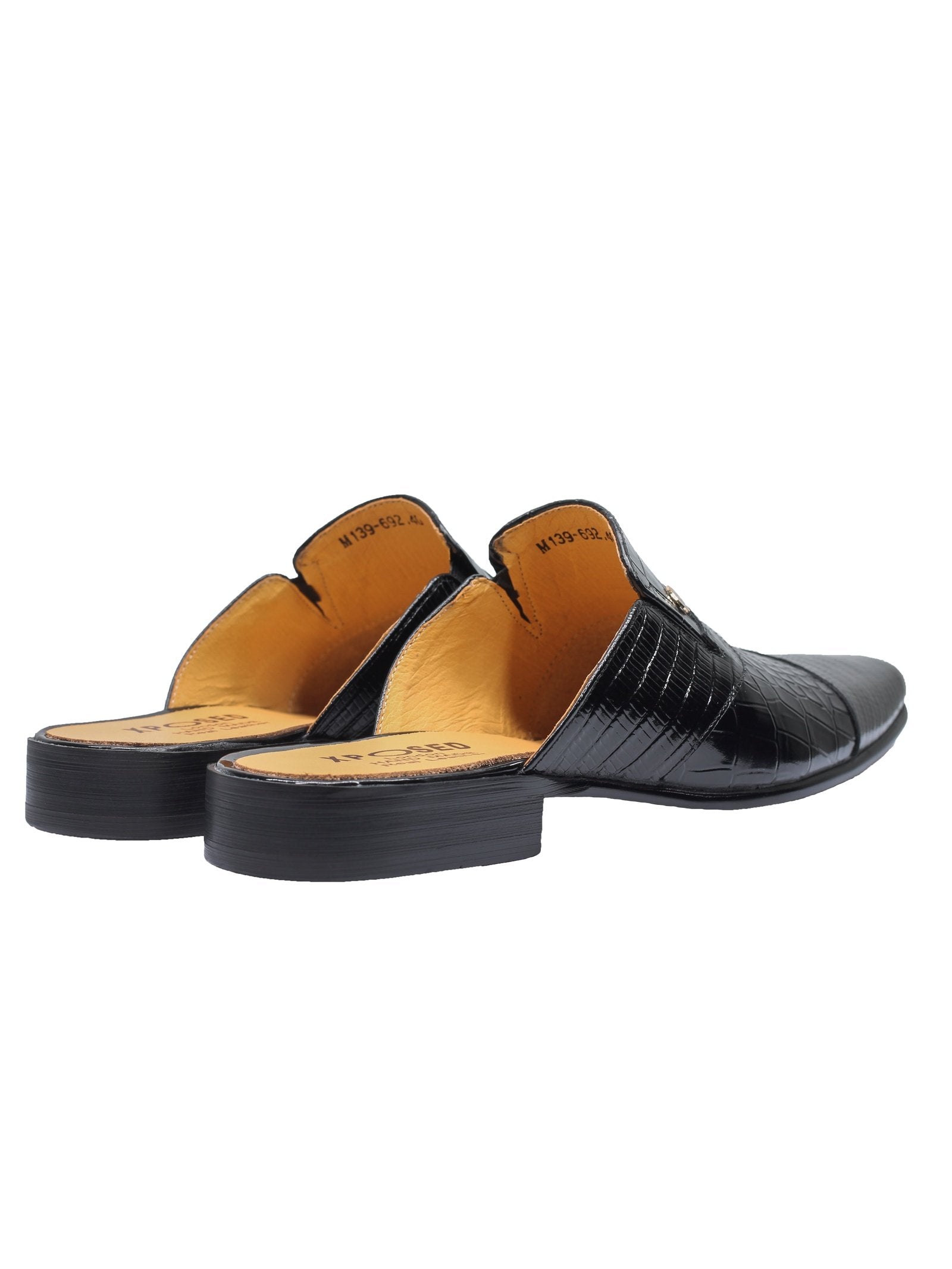 REAL LEATHER BLACK PRINTED HALF SHOE