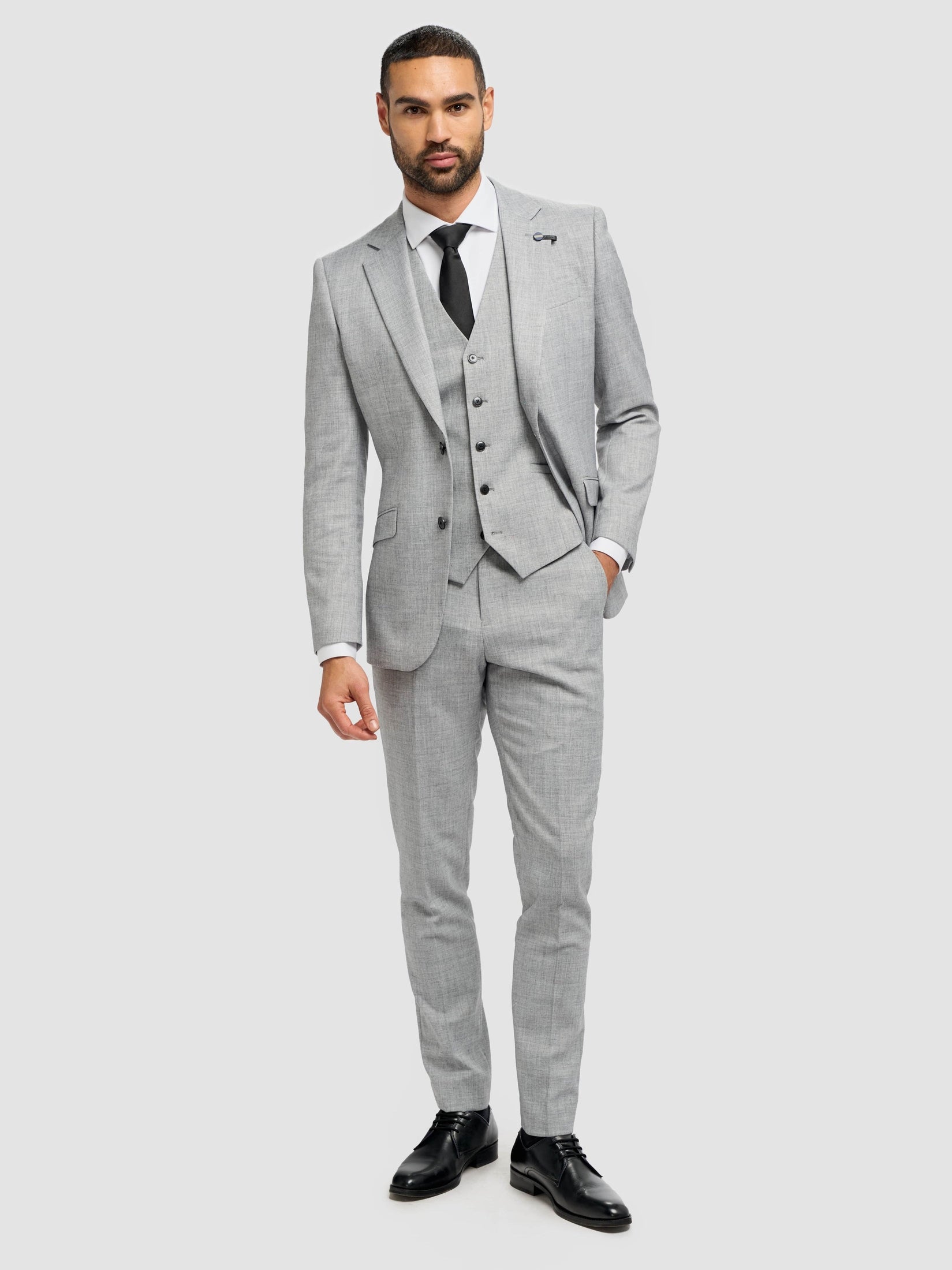 Cavani – Malibu Men's Grey Sharkskin Tailored 3-Piece Suit