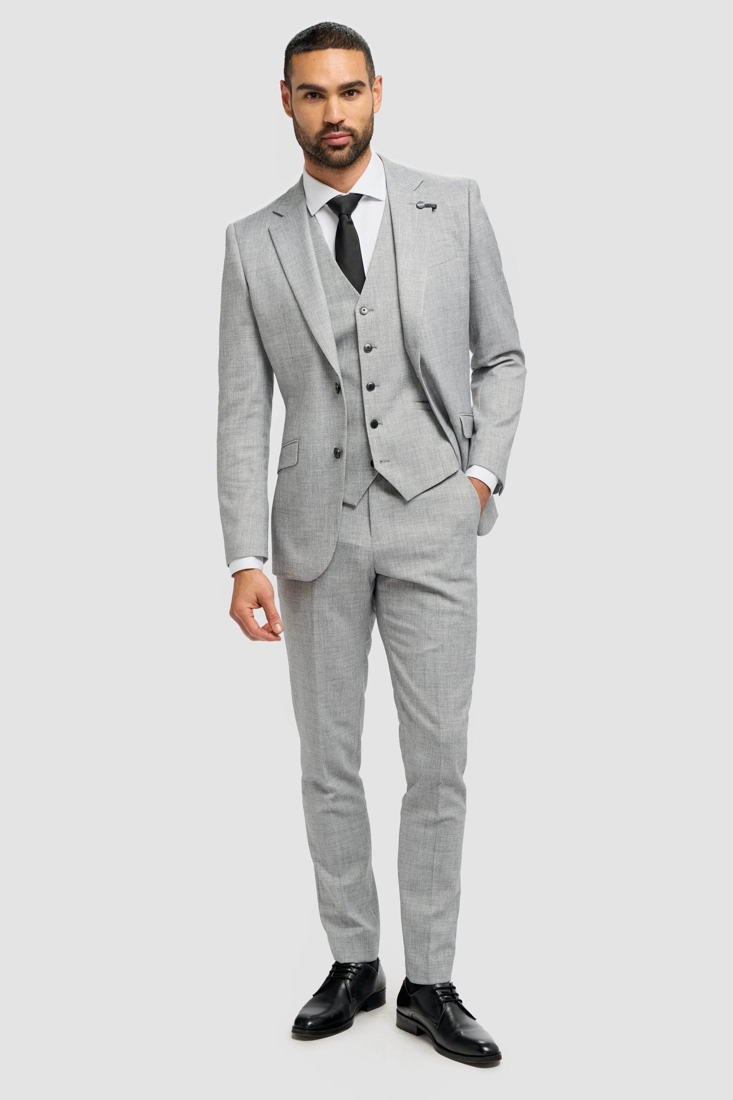 Cavani – Malibu Men's Grey Sharkskin Tailored 3-Piece Suit