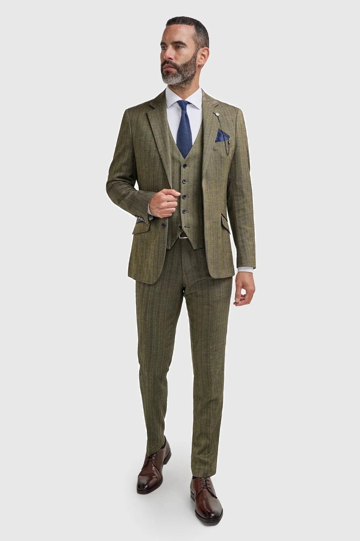 Cavani Men’s Damon Sage Herringbone Tweed 3-Piece Suit