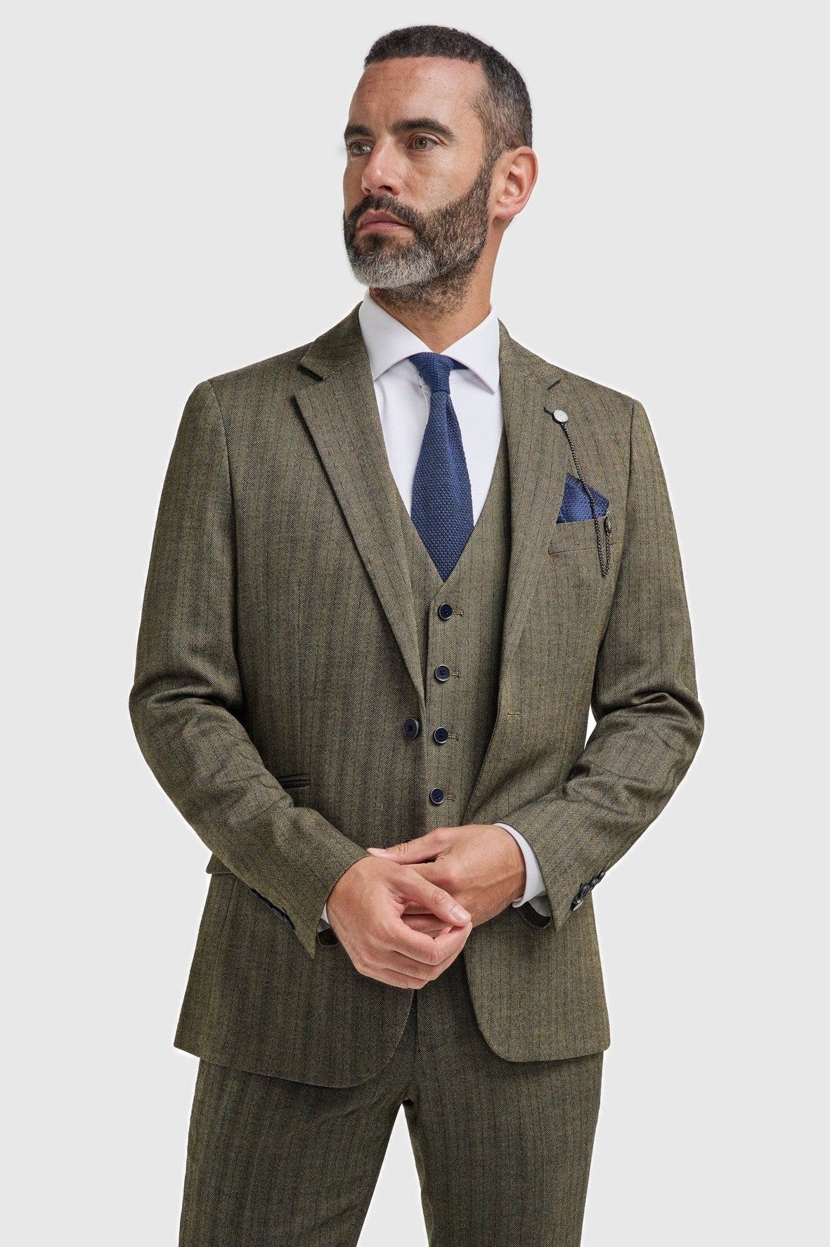 Cavani Men’s Damon Sage Herringbone Tweed 3-Piece Suit