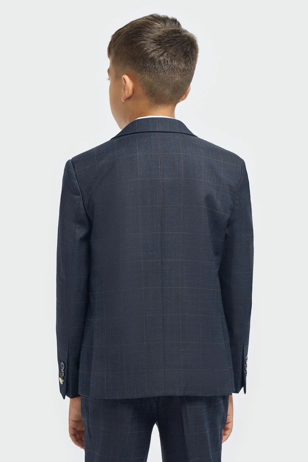 House of Cavani – Boys Navy Blue 3 Piece Suit Windowpane Check Torini CAVANI