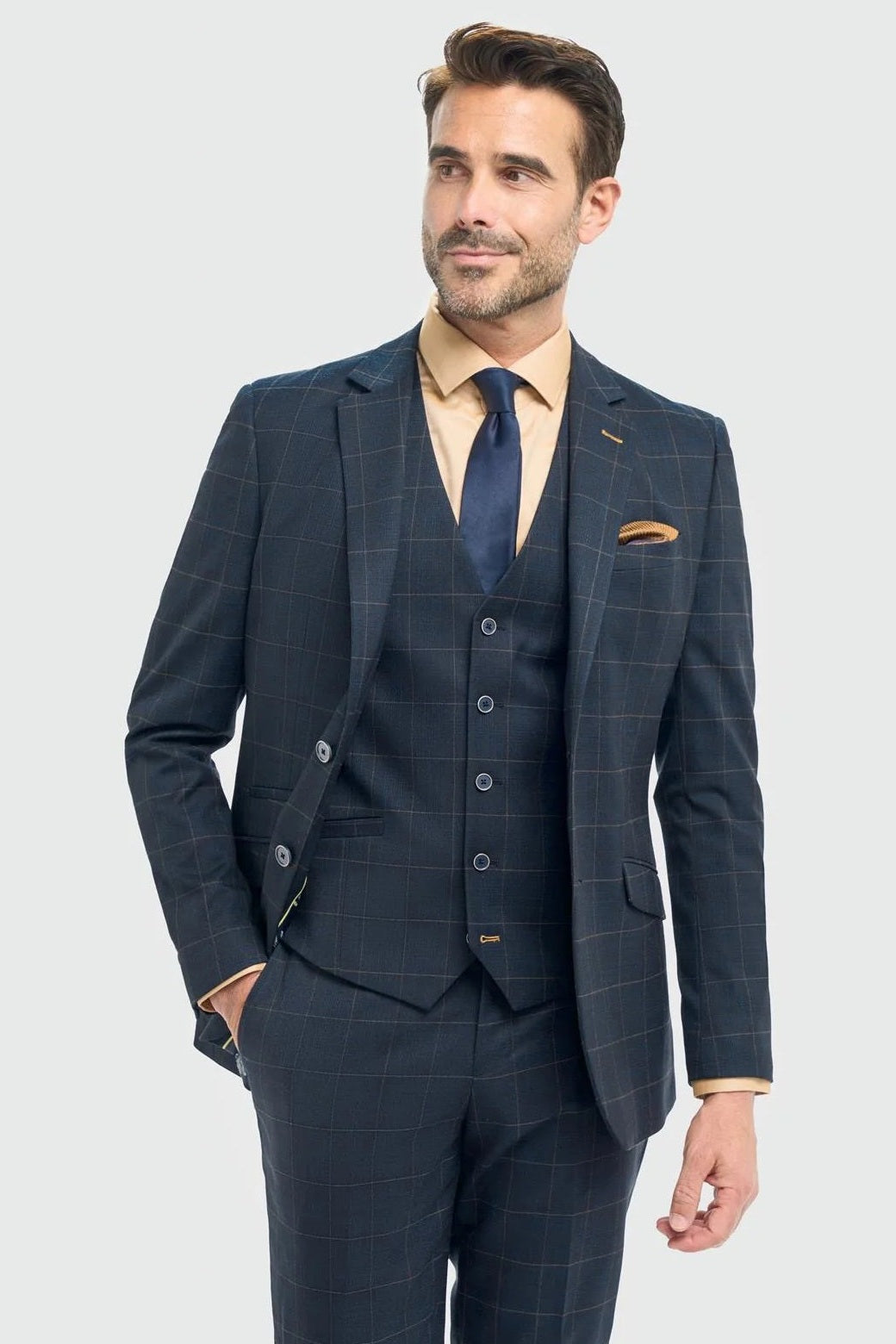 Cavani – Torino Windowpane Checked Blazer – Navy Blue CAVANI